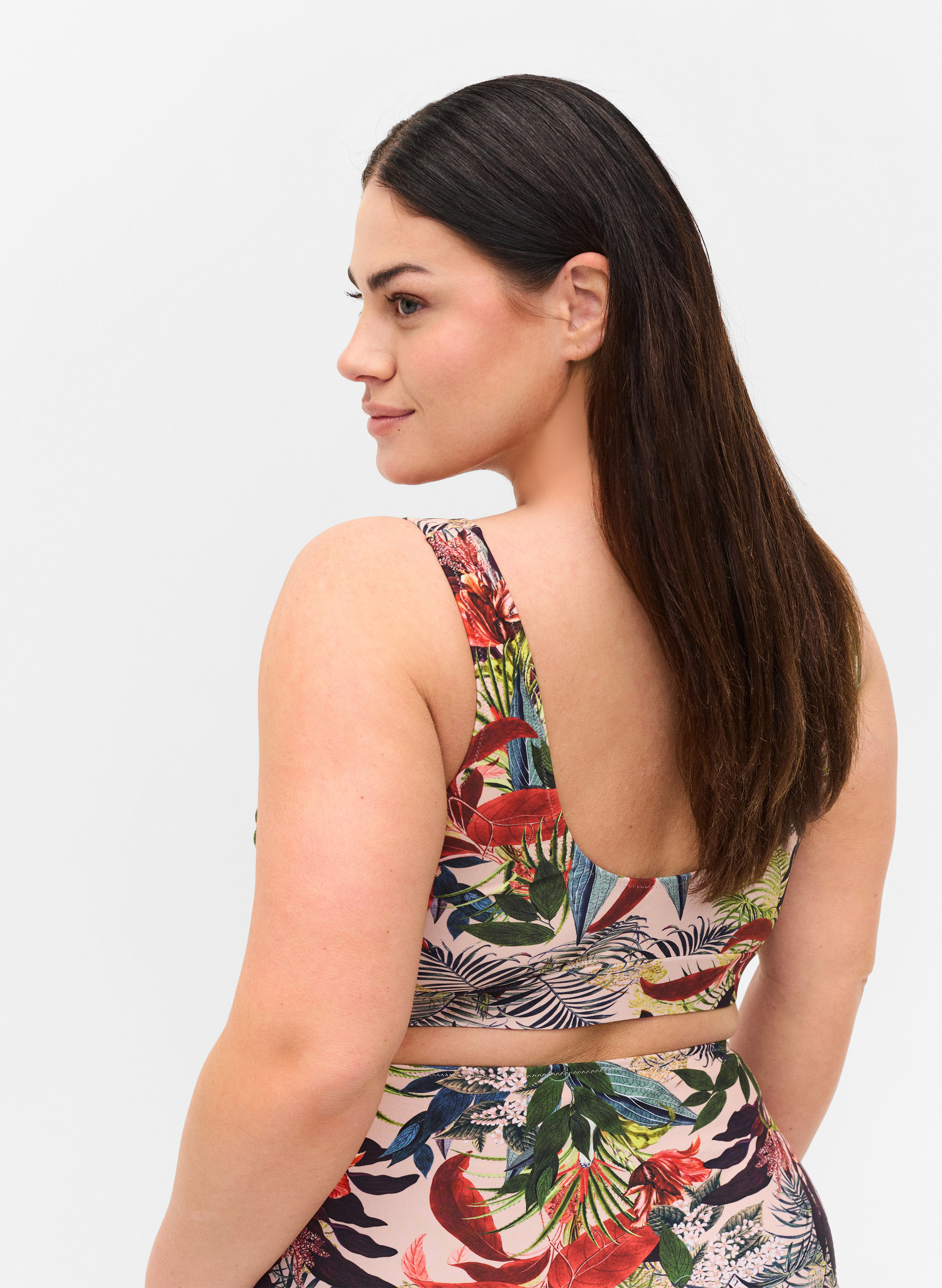 Bikini-Top mit Rundhalsausschnitt, Palm Print, Model