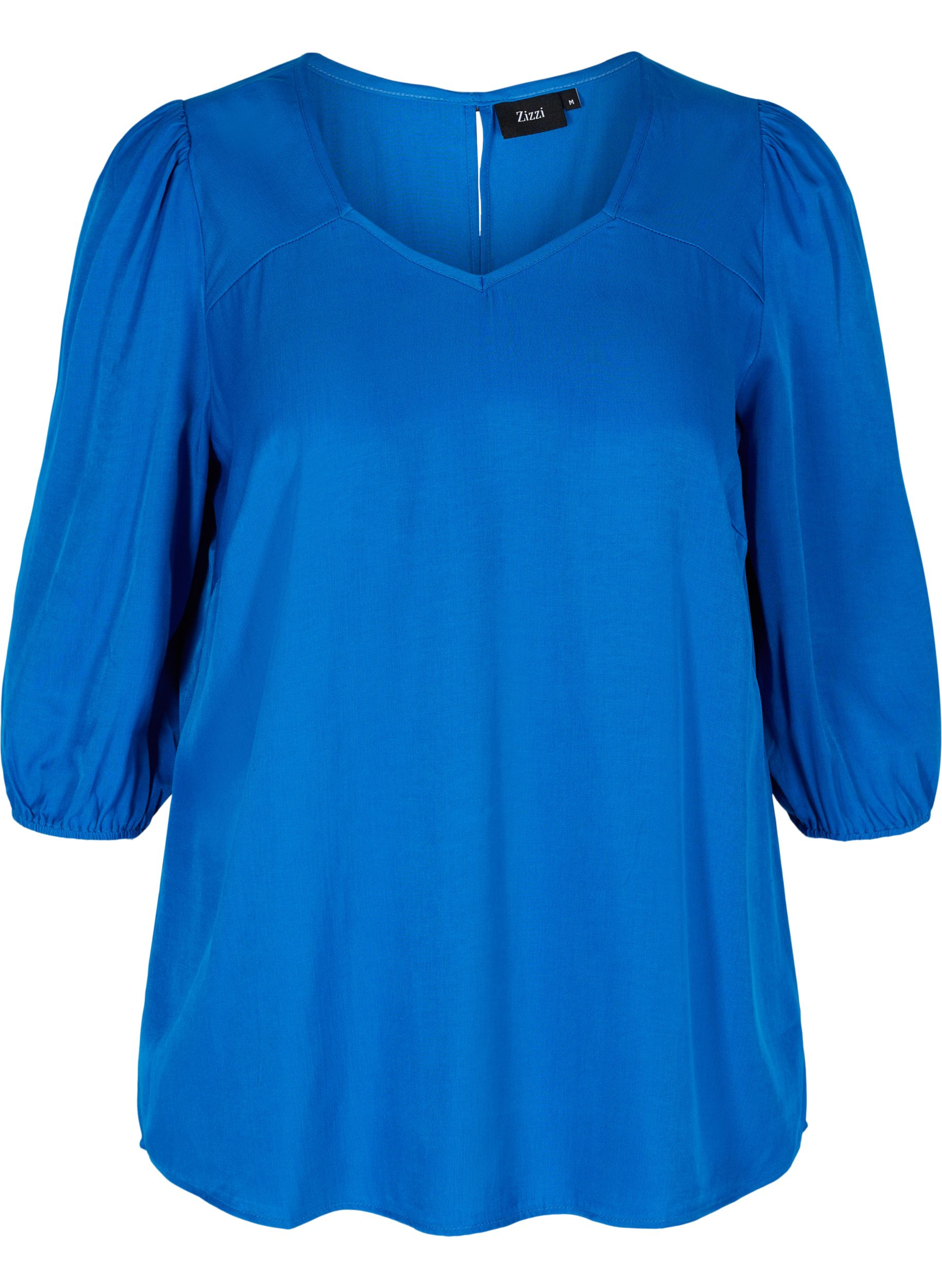 Bluse mit A-Linie, V-Ausschnitt und 3/4-Ärmeln, Princess Blue, Packshot image number 0