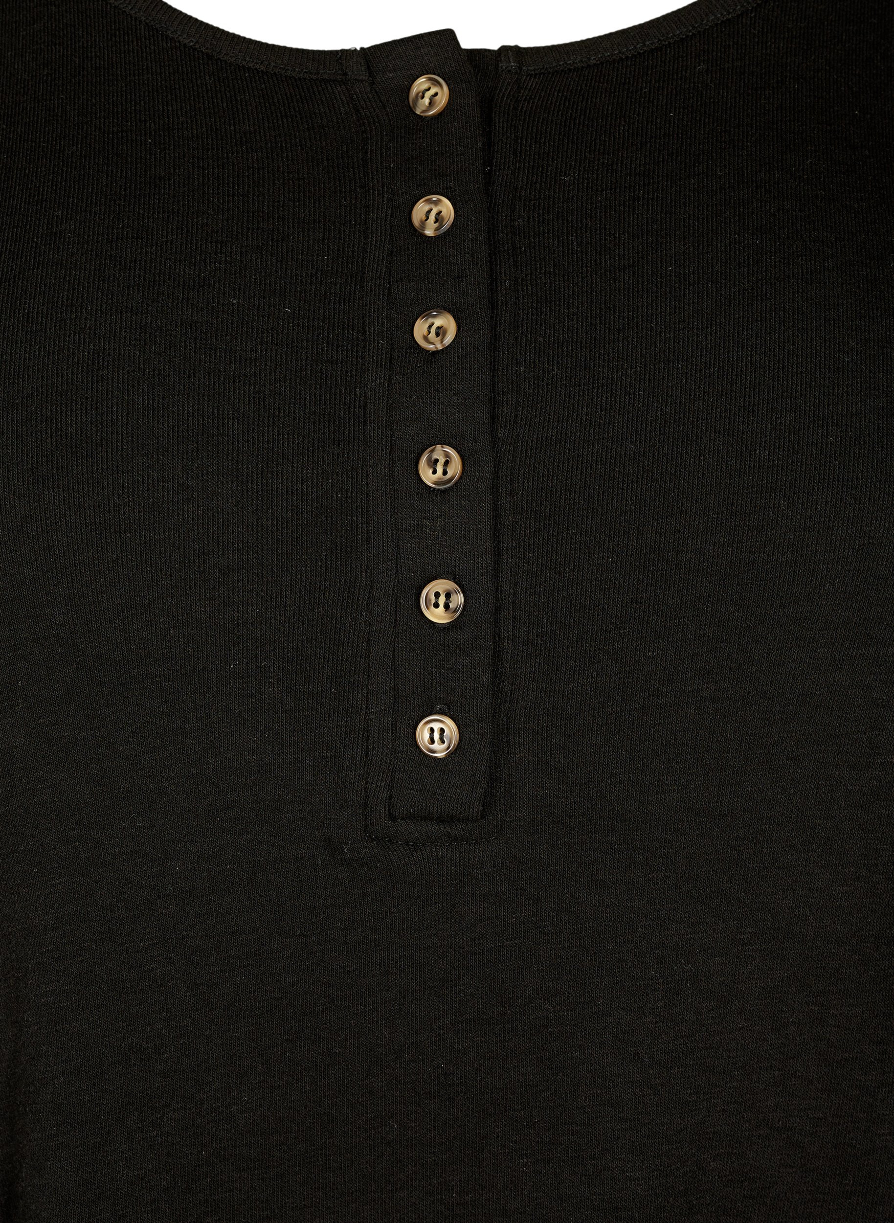 Einfarbige Bluse mit Knöpfen und 3/4-Ärmel, Black, Packshot image number 2