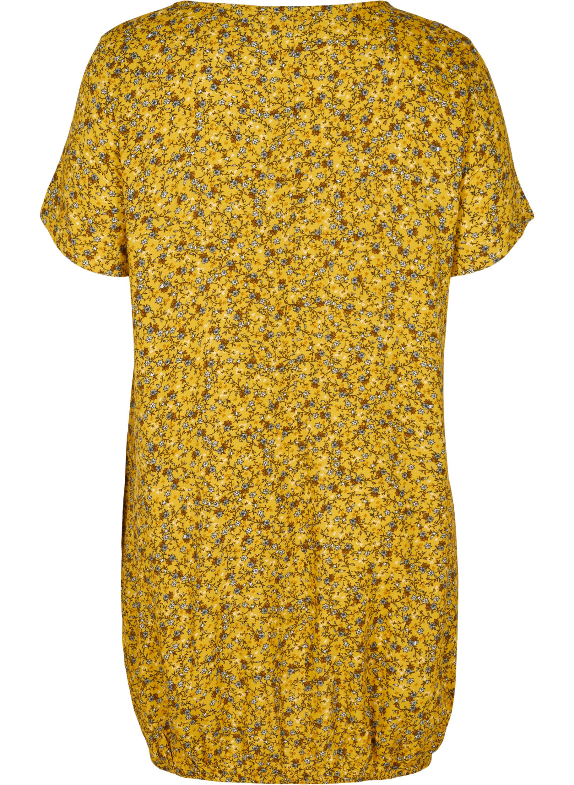 Kurzarm Viskosekleid mit Print, Yellow Ditsy Flower, Packshot image number 1
