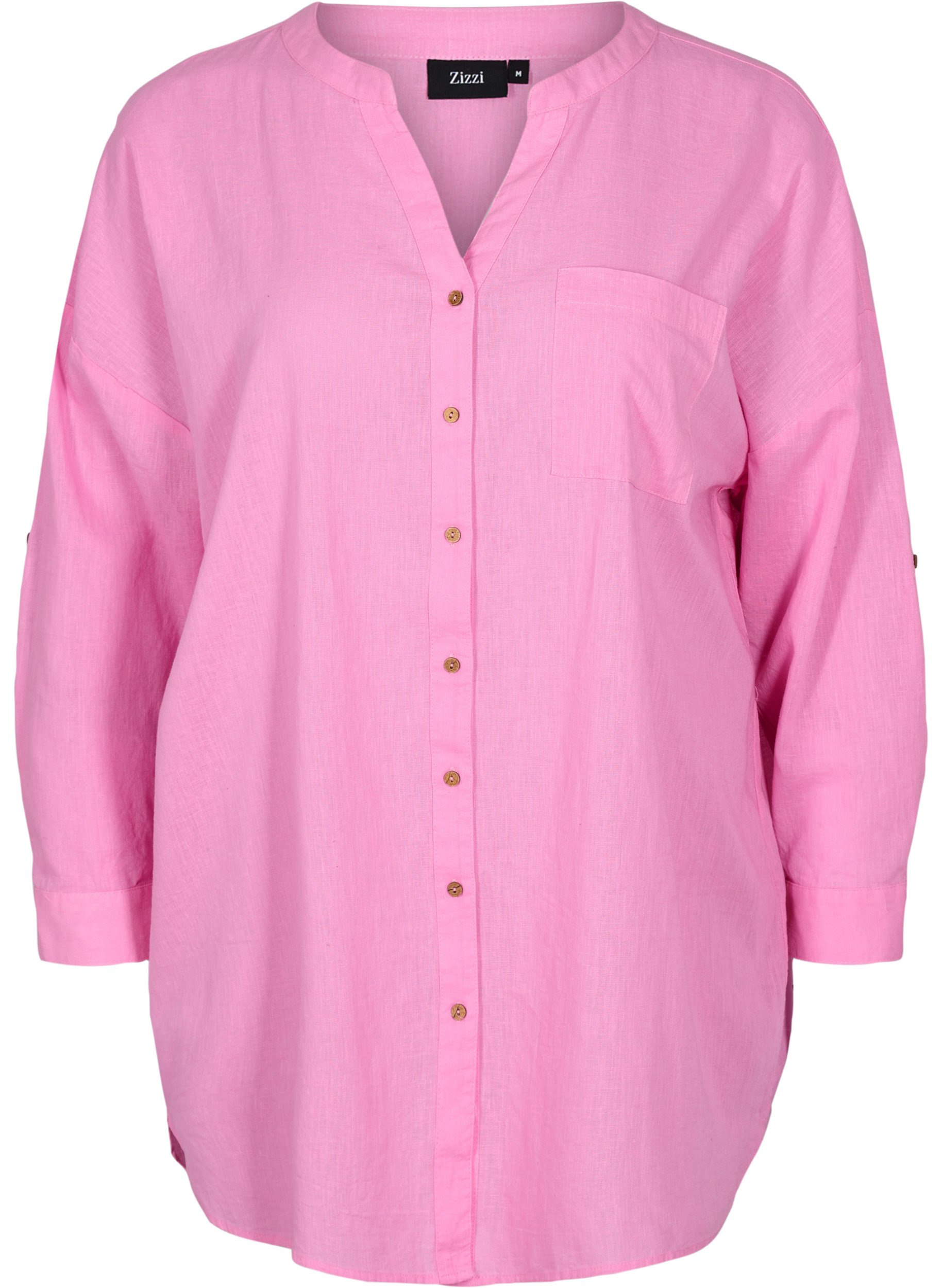 Bluse mit 3/4-Ärmeln und Knopfverschluss, Begonia Pink, Packshot