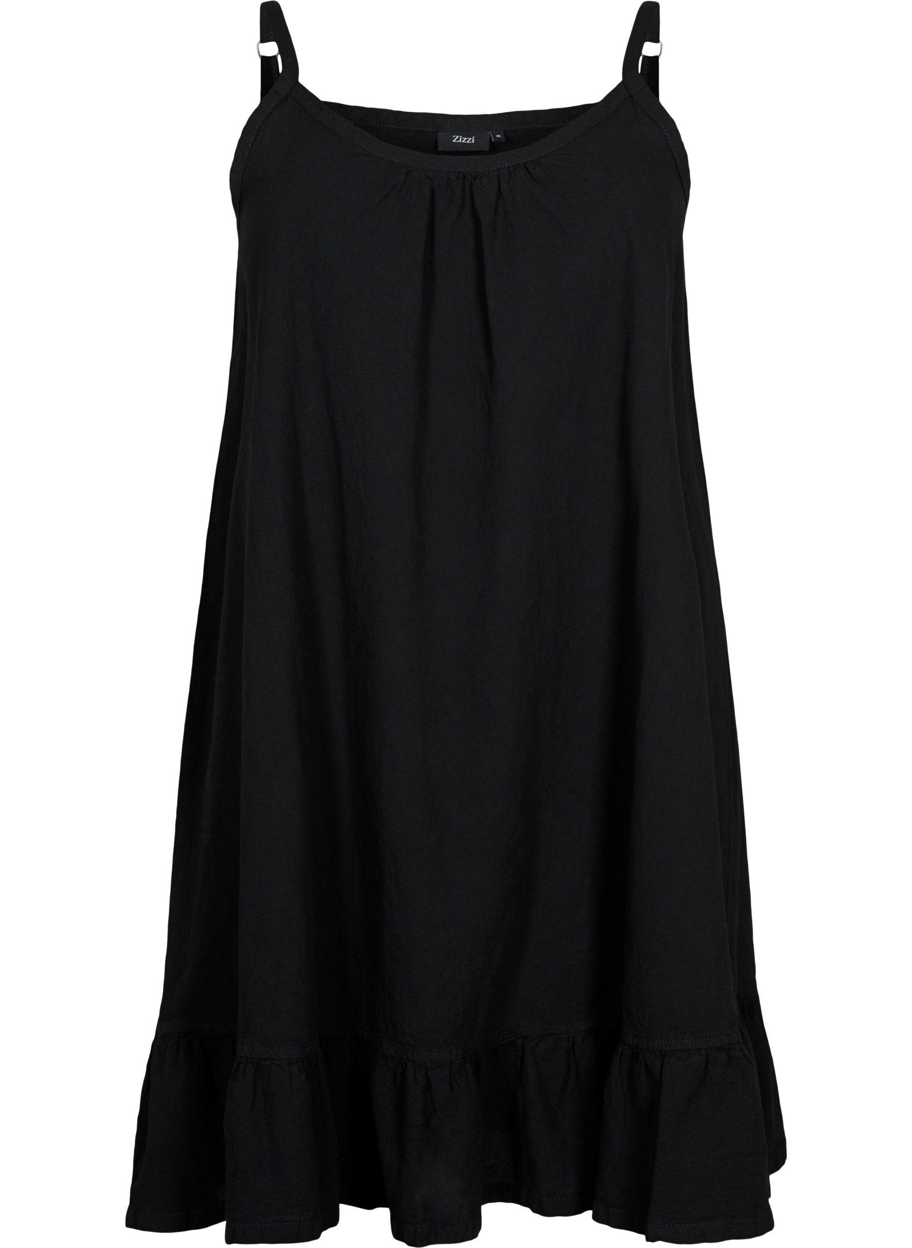 Baumwollkleid mit dünnen Trägern und A-Linie, Black, Packshot image number 0