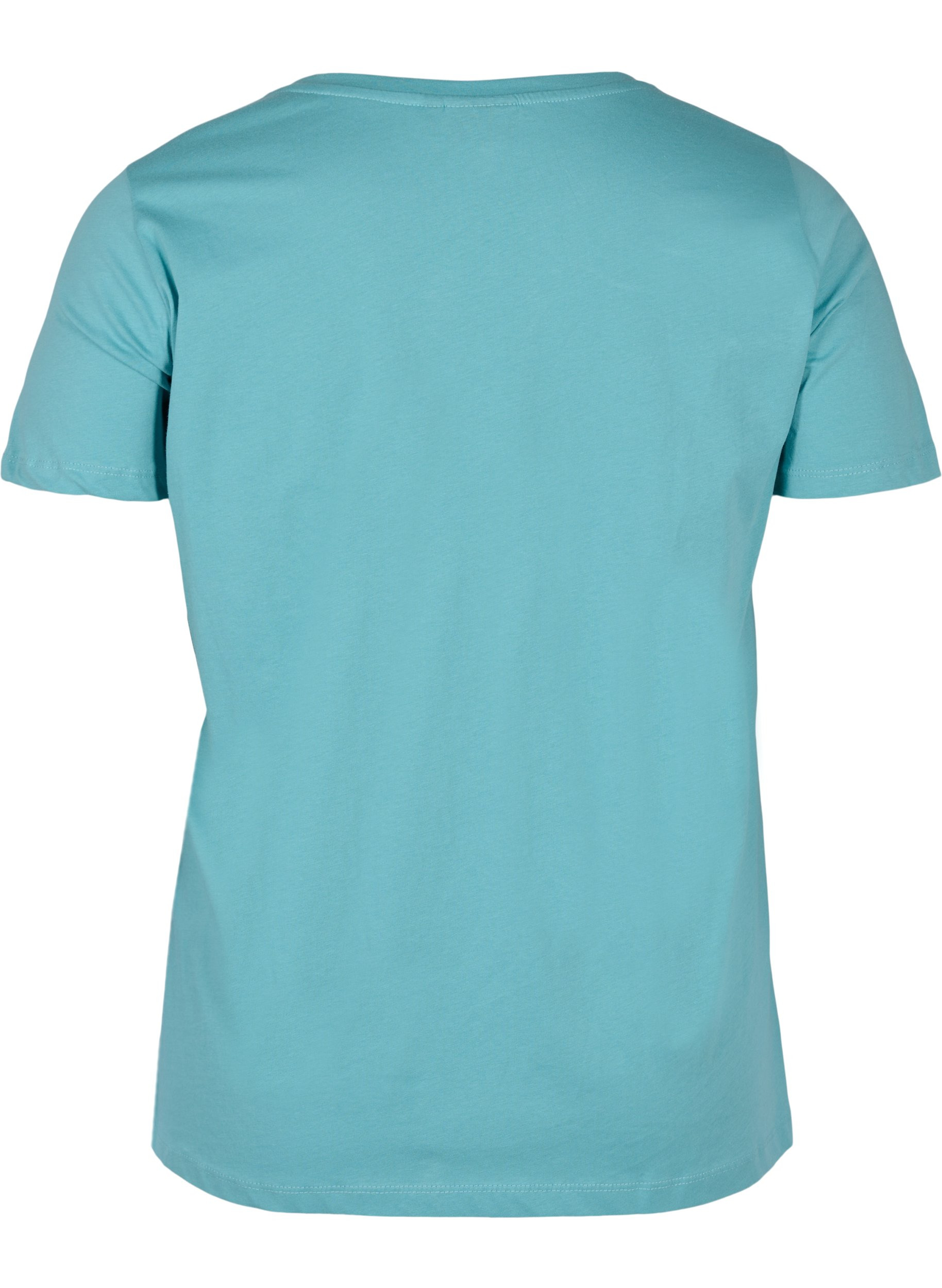 T-Shirt aus Baumwolle mit V-Ausschnitt, Aqua Sea Good F., Packshot image number 1