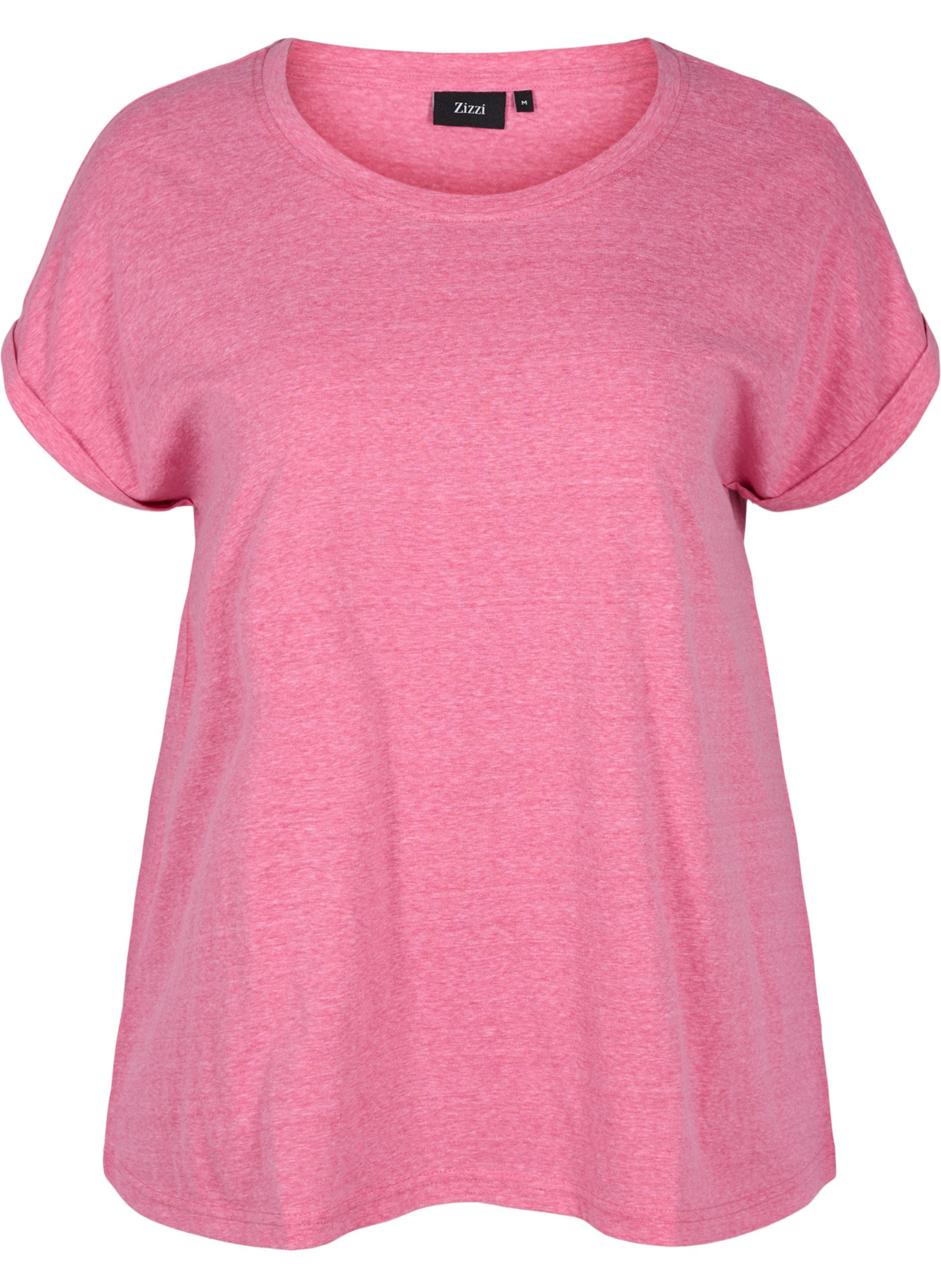Meliertes T-Shirt aus Baumwolle, Fandango Pink Mél, Packshot image number 0