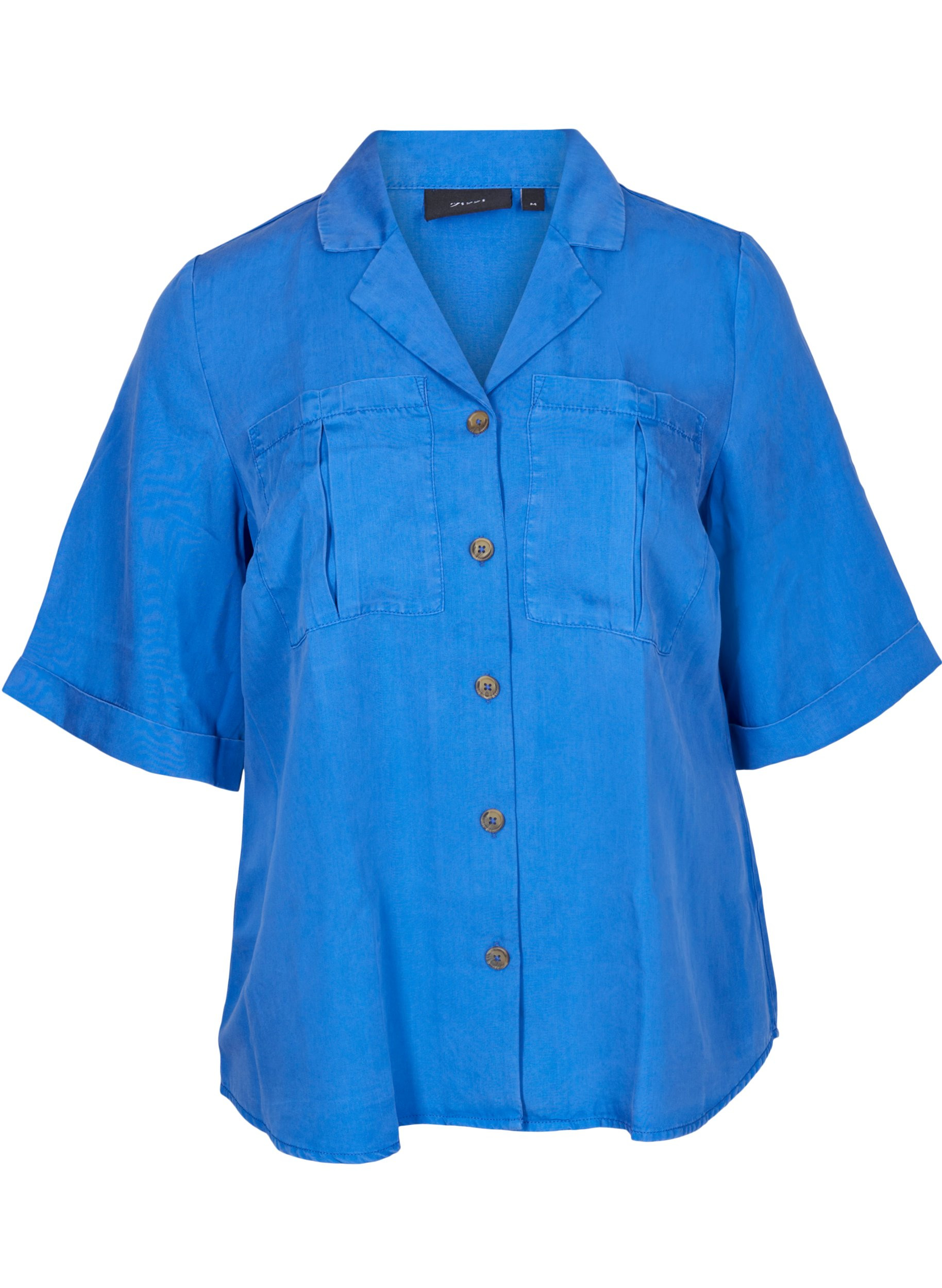Kurzärmelige Hemdbluse mit Brusttaschen, Dazzling Blue, Packshot