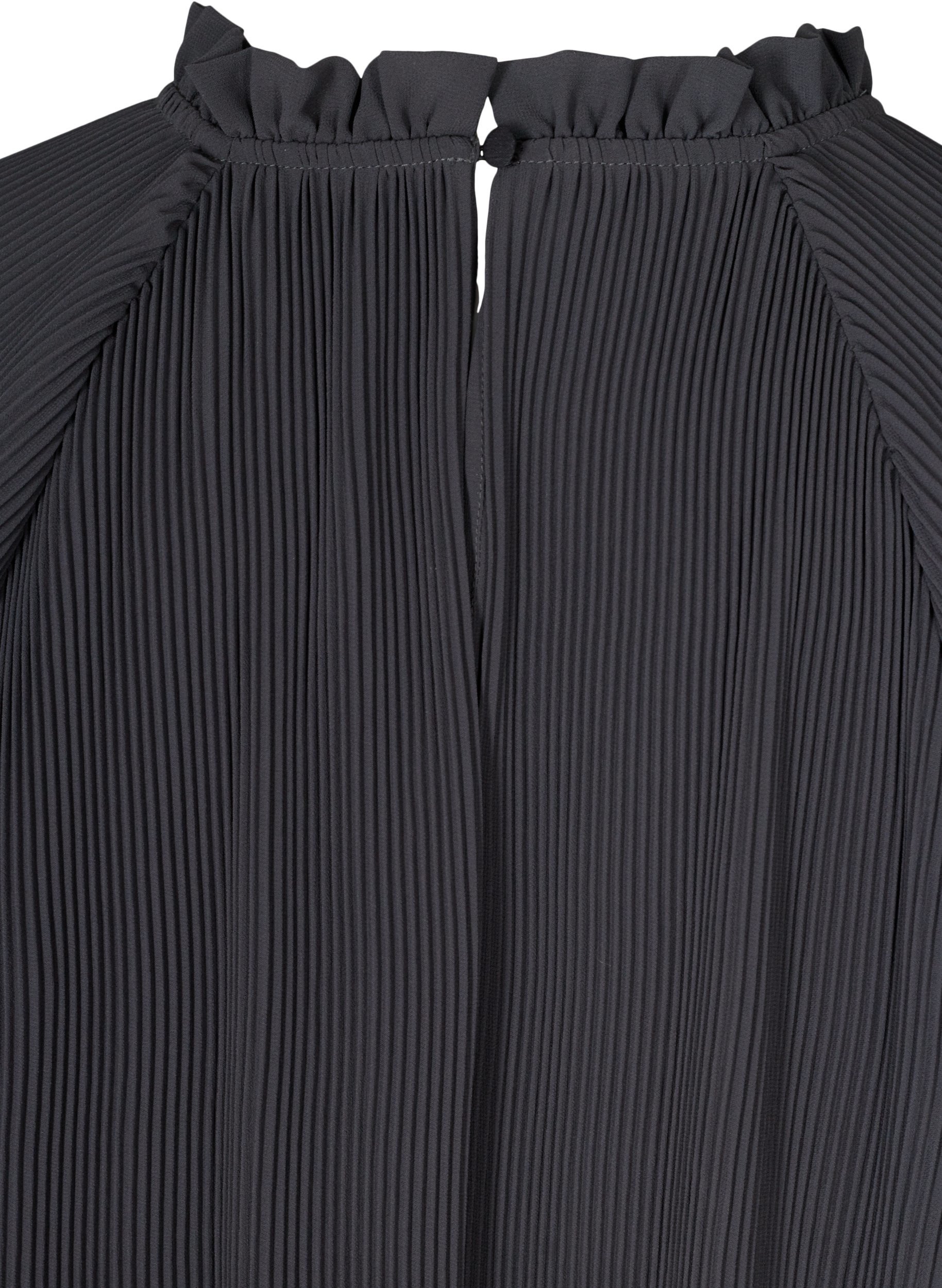 Plissiertes Kleid mit V-Ausschnitt und A-Linie, Asphalt ASS, Packshot image number 3