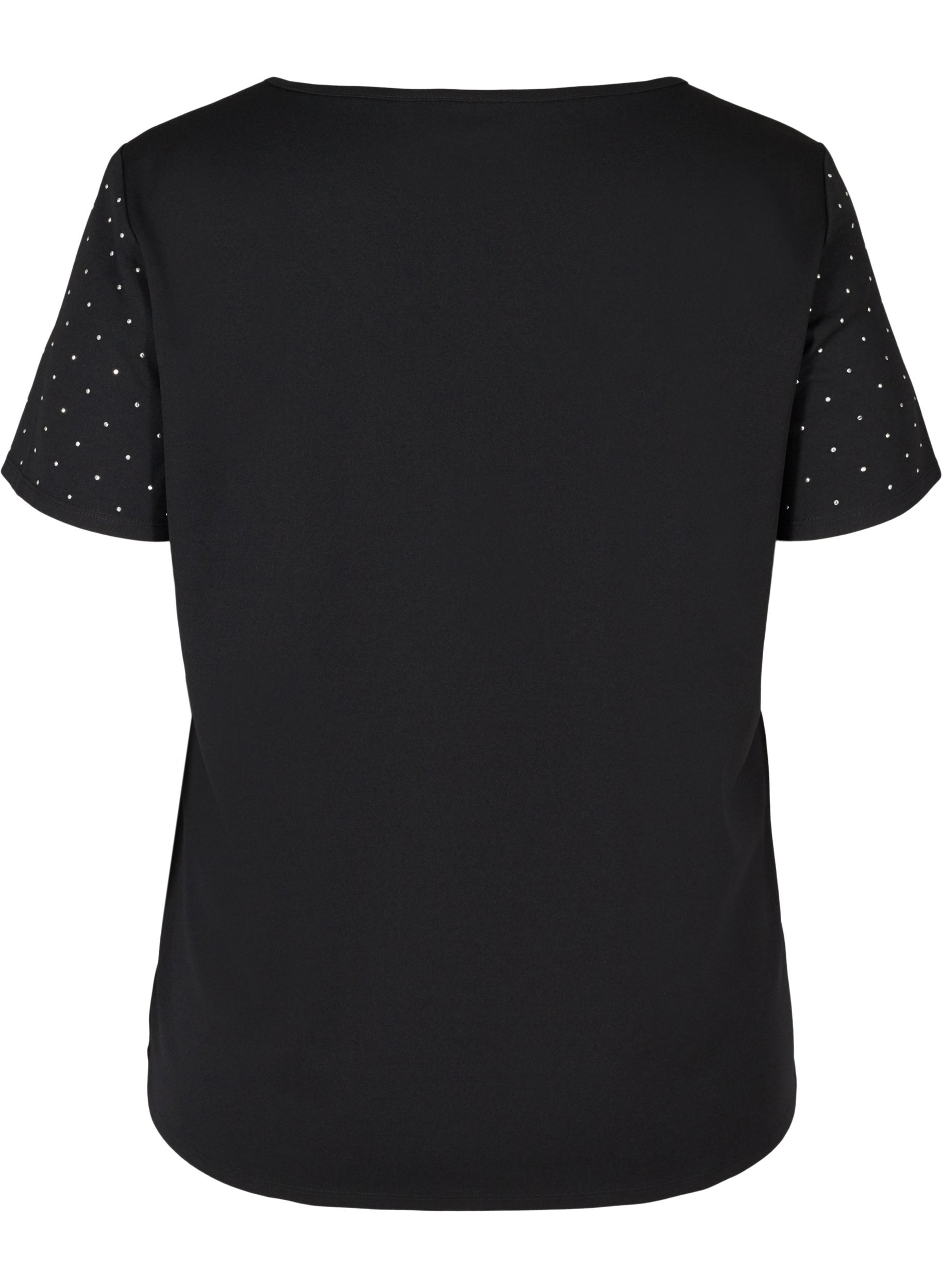 T-Shirt mit V-Ausschnitt und dekorativen Steinen, Black w. Silver, Packshot image number 1