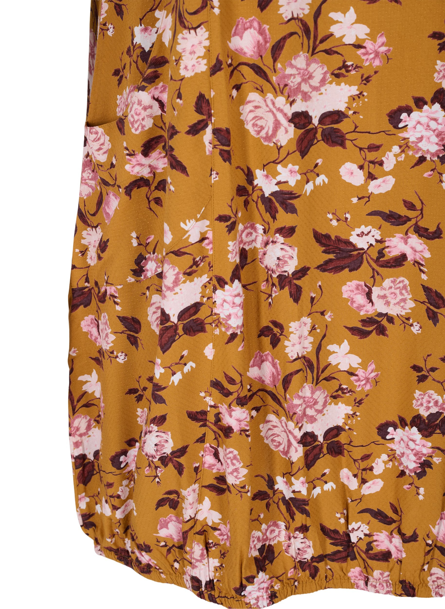 Kurzarm Viskosekleid mit Print, Yellow Flower, Packshot image number 3