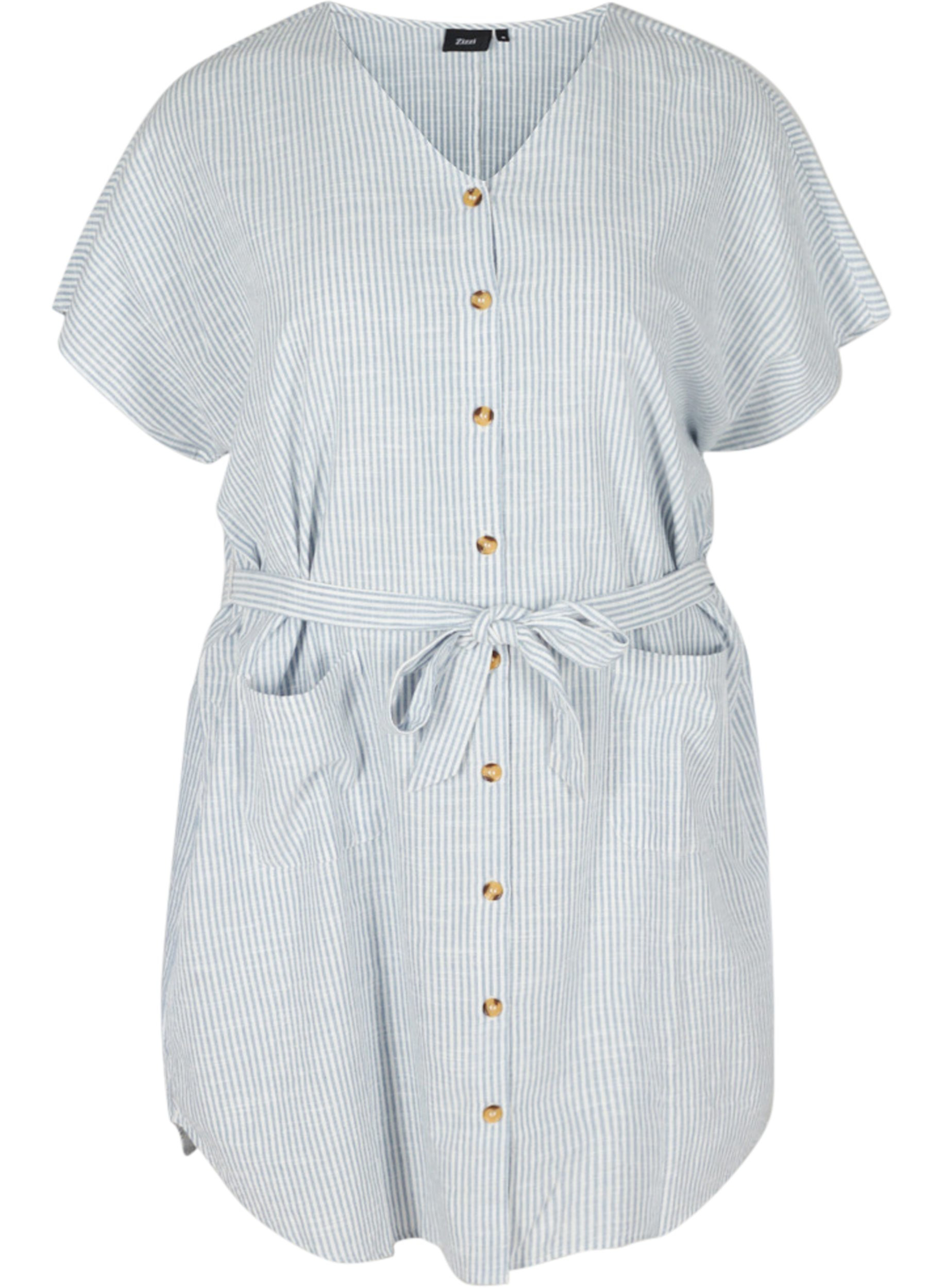 Gestreiftes Hemdkleid aus Baumwolle mit Taschen, Country Blue Stripe, Packshot image number 0