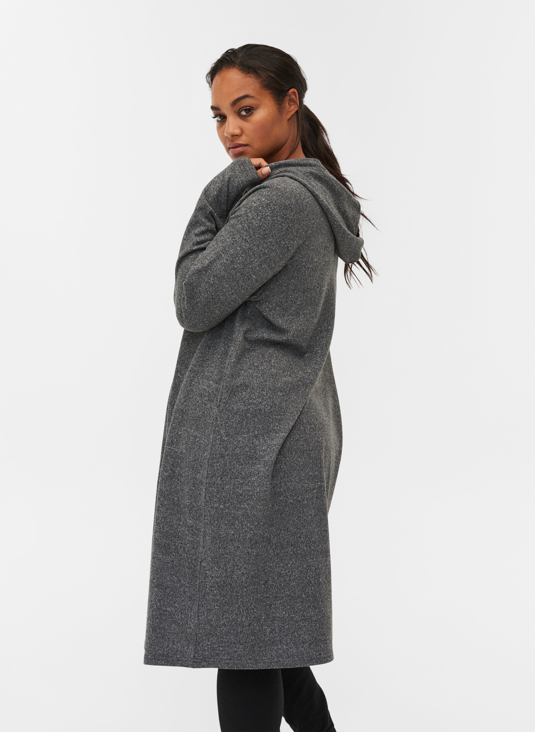 Langarm Kleid mit Kapuze, Dark Grey Melange, Model image number 1