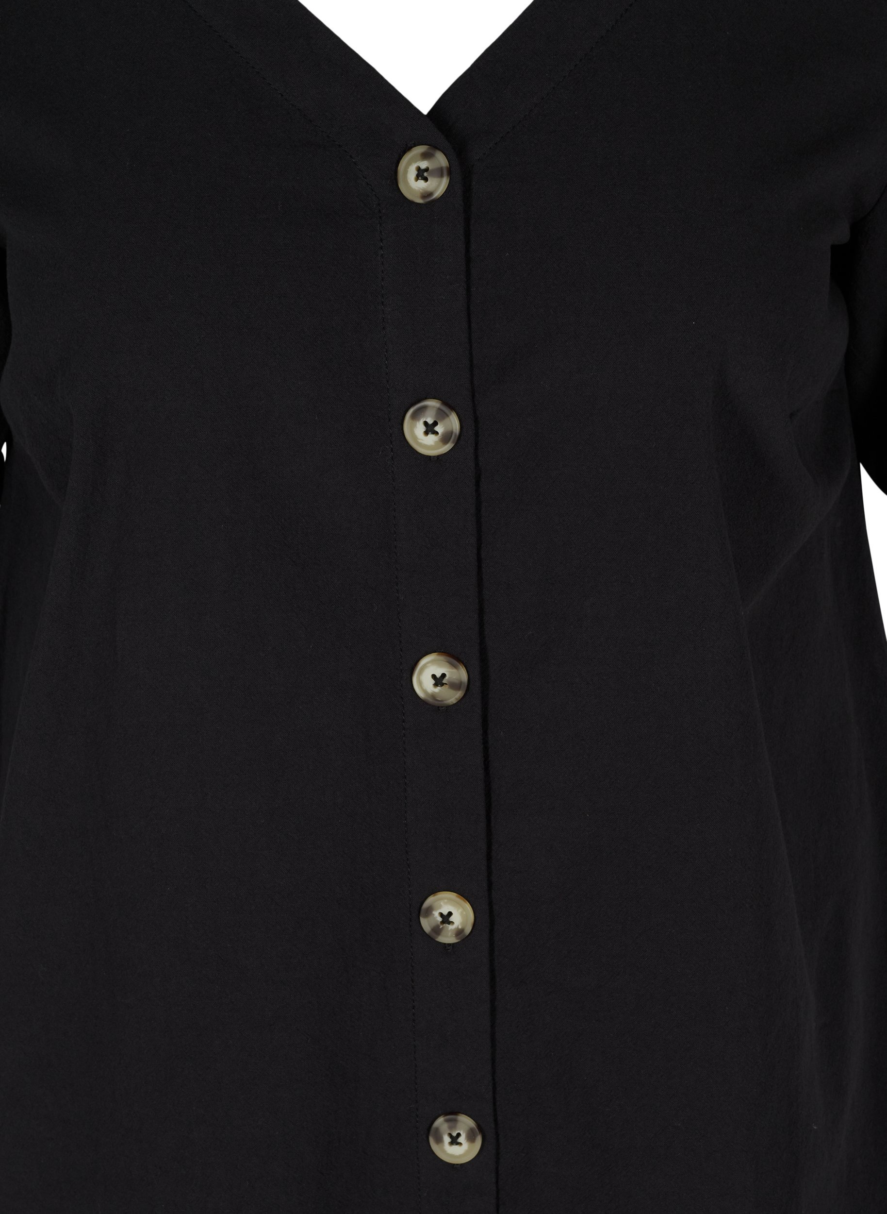 Kurzarm Kleid aus Baumwolle mit Knöpfen, Black, Packshot image number 2