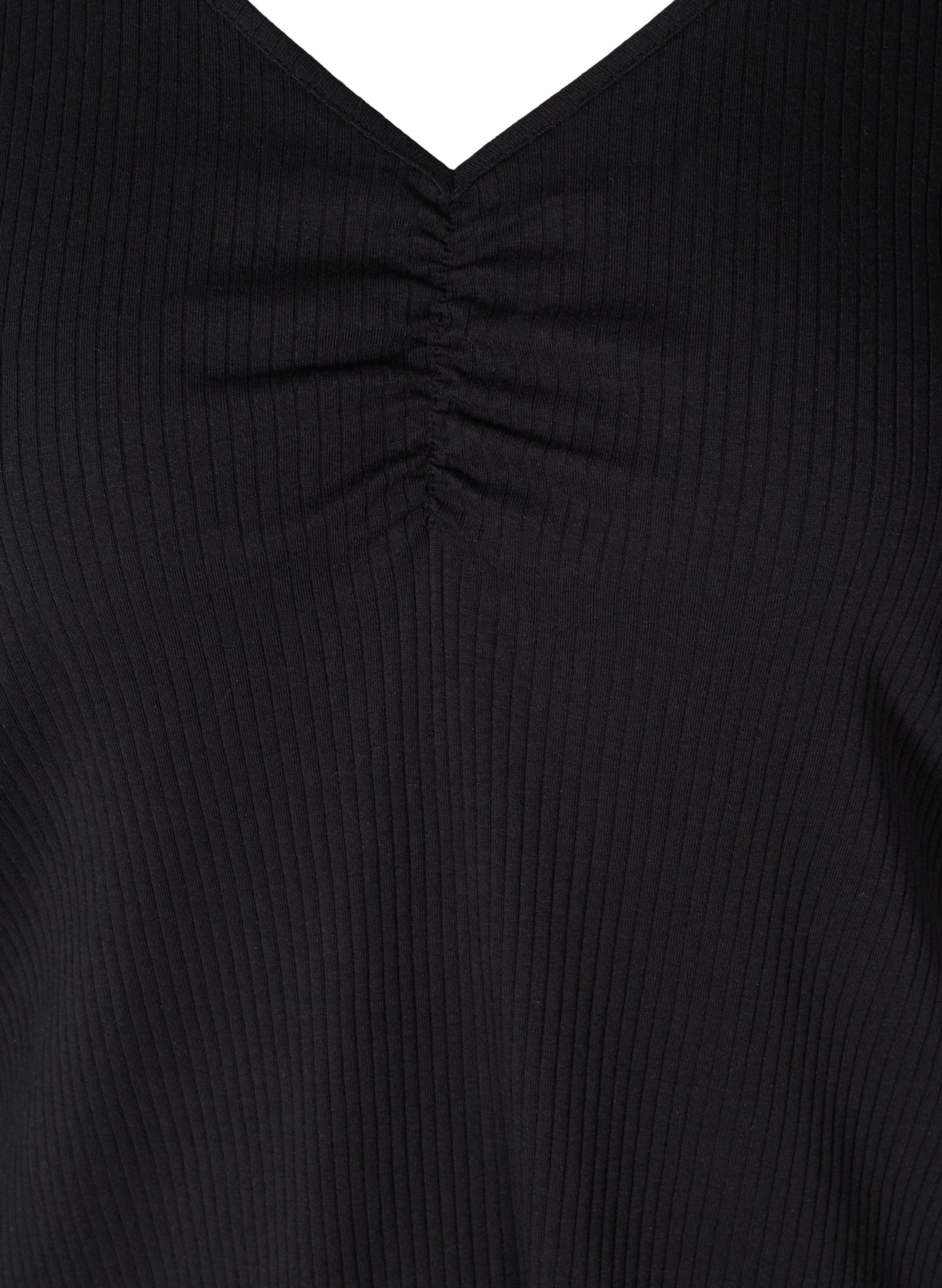 Langarm Rippbluse mit V-Ausschnitt, Black, Packshot image number 2