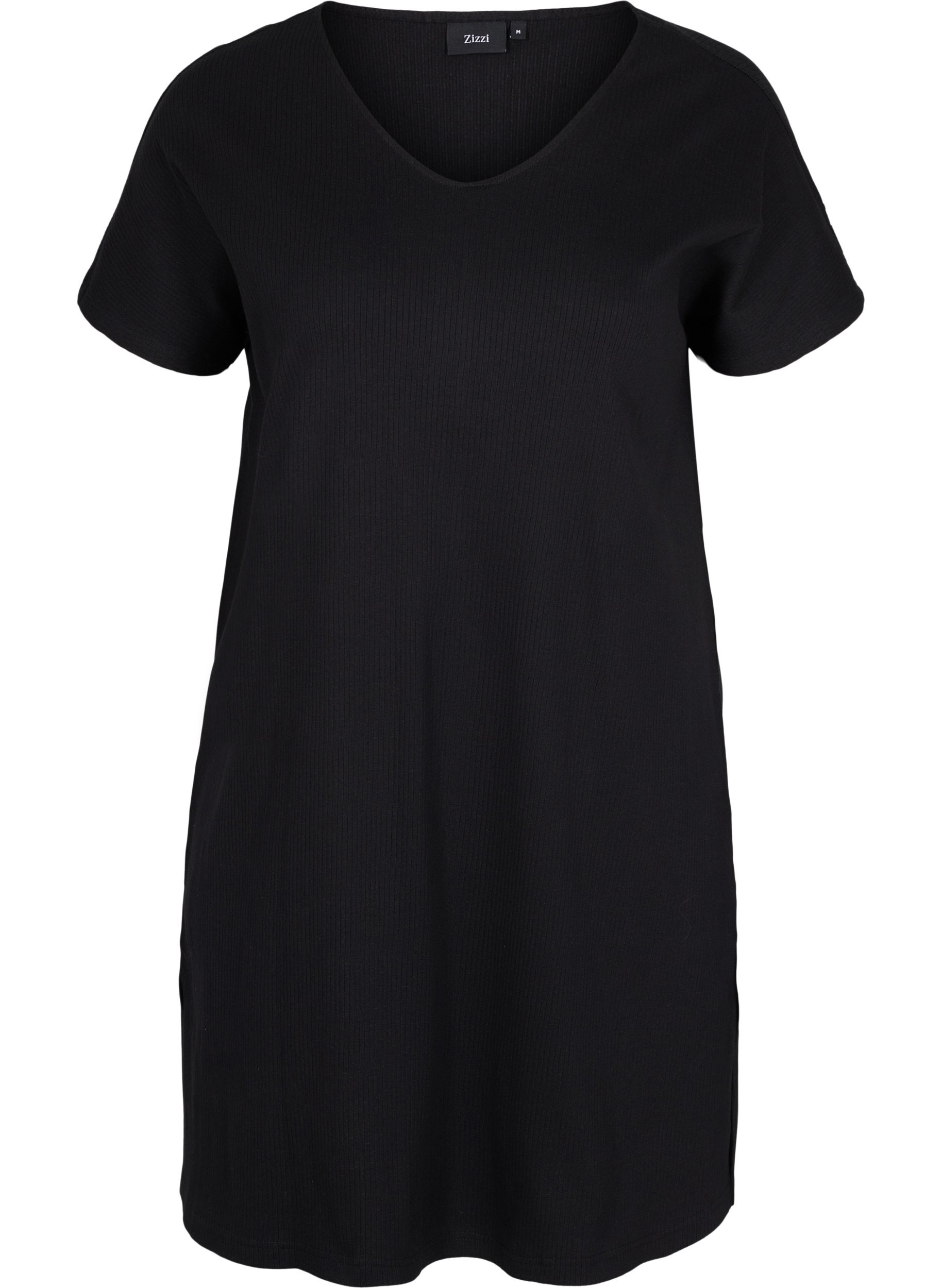 Kurzarm Kleid aus Baumwolle mit Rippstruktur, Black, Packshot image number 0