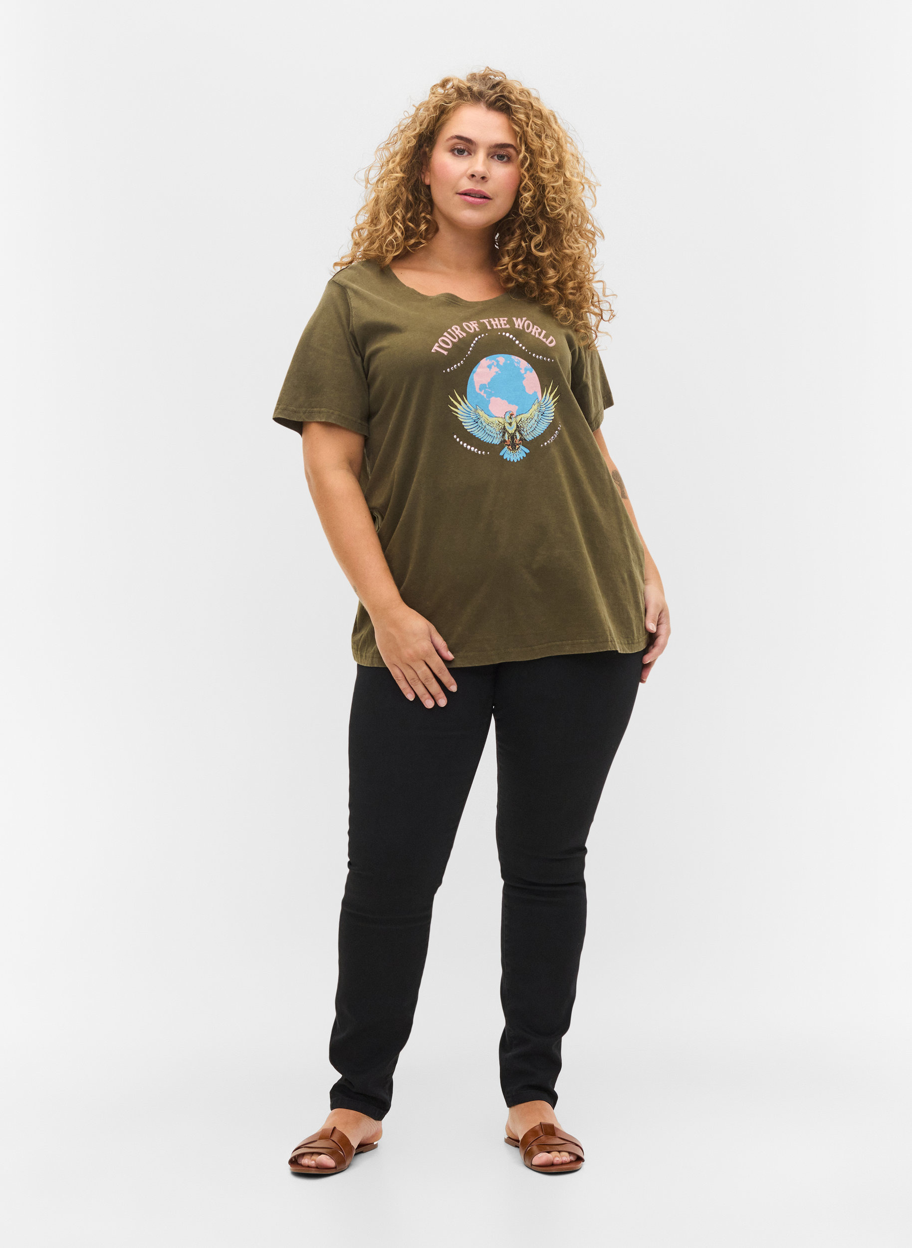 Kurzarm T-Shirt aus Baumwolle mit Print, Ivy Green Wash, Model image number 2