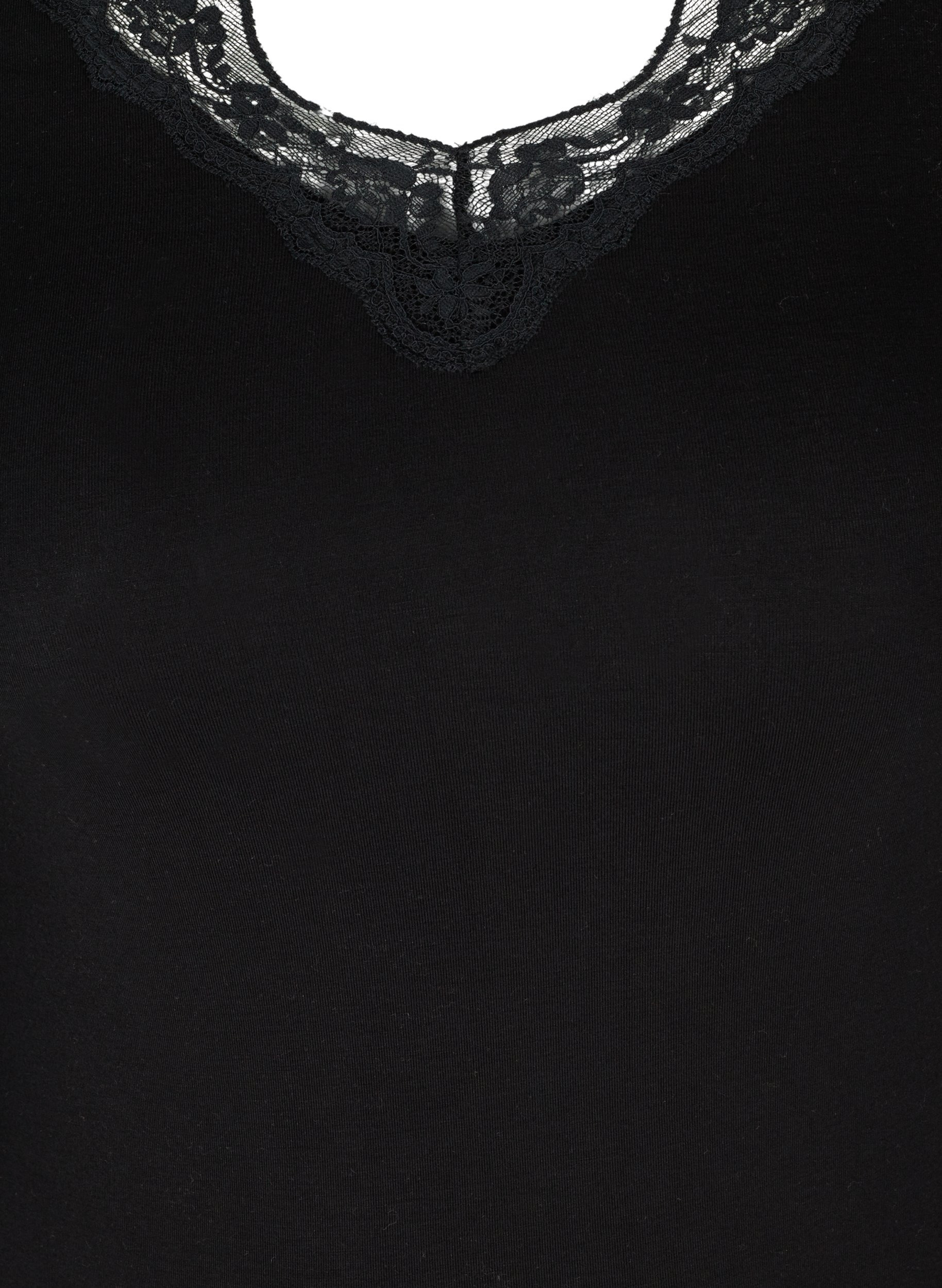 Nachtshirt aus Viskose mit V-Ausschnitt und Spitze, Black, Packshot image number 2