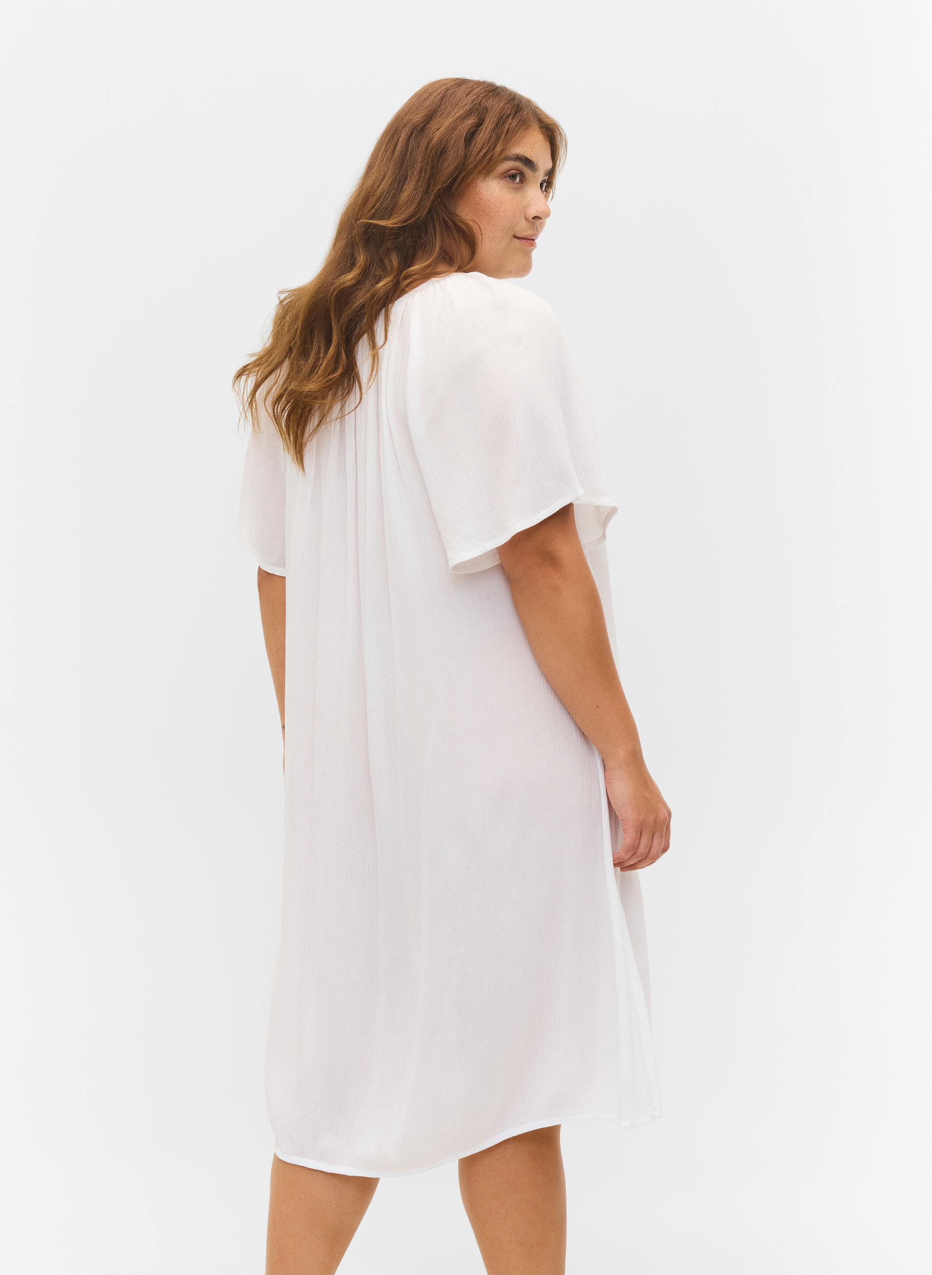 Kurzärmeliges Kleid aus Viskose, Bright White, Model image number 1