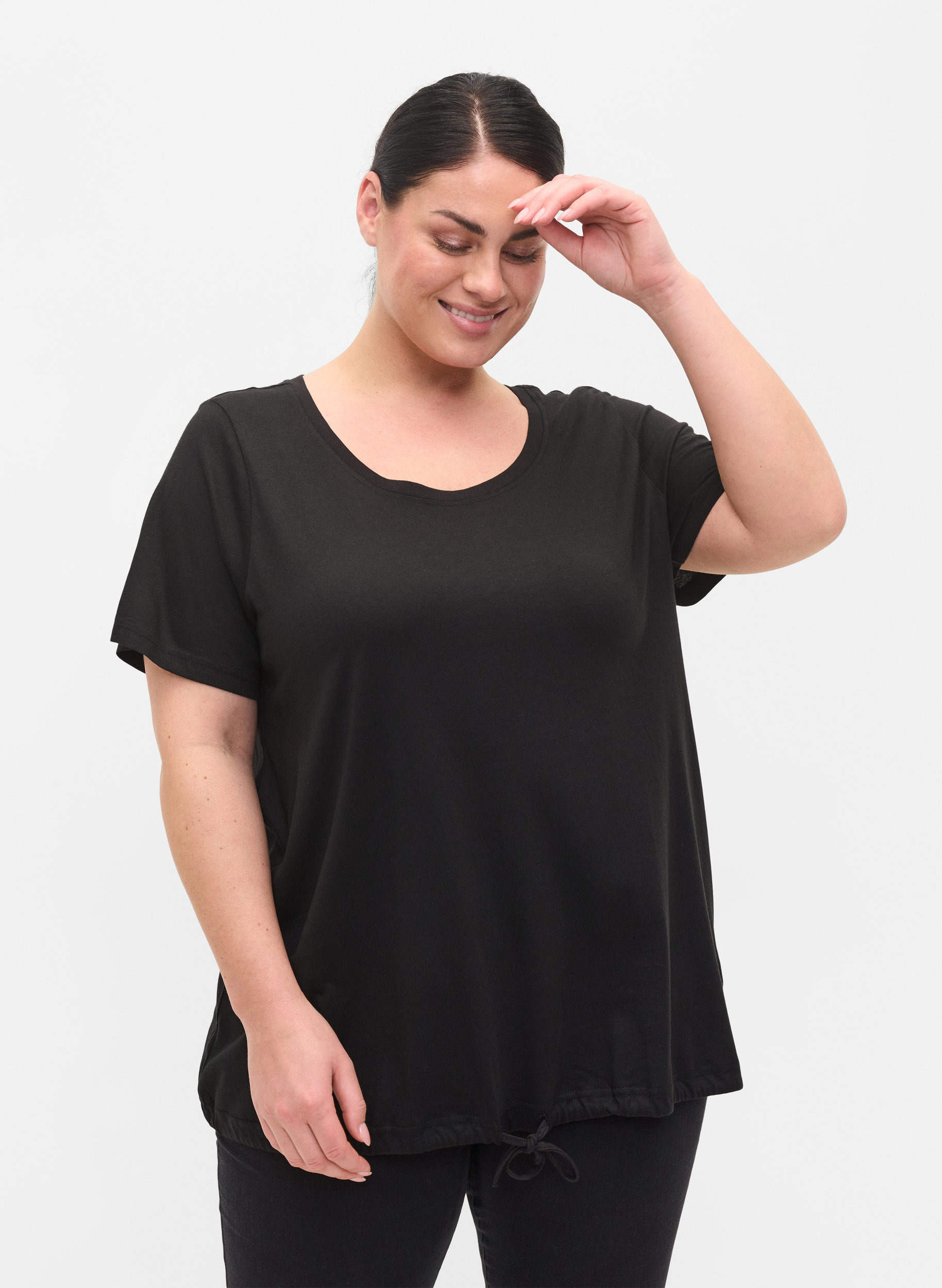 T-Shirt mit verstellbarem Saum, Black, Model image number 0