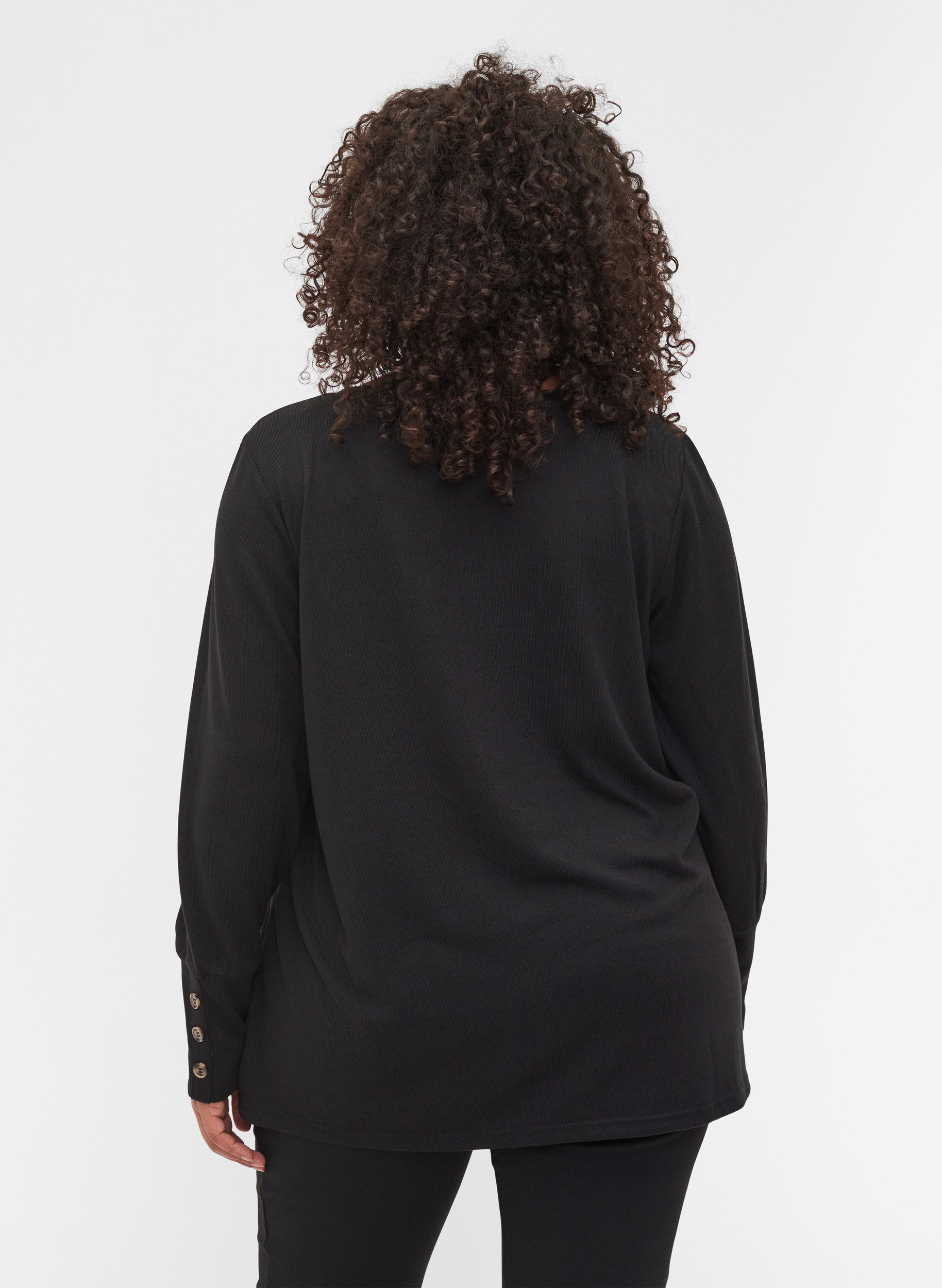 Langarm Bluse mit Knopfdetails, Black, Model image number 1