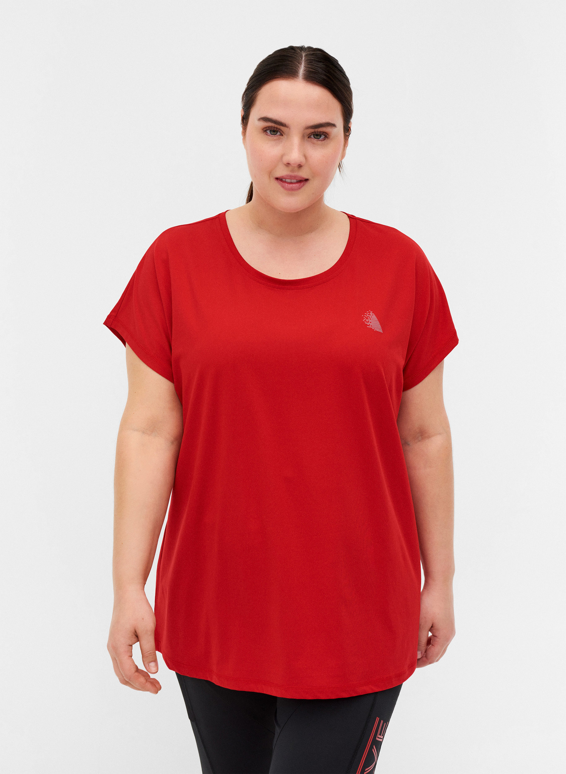 Einfarbiges Trainings-T-Shirt., Haute Red, Model