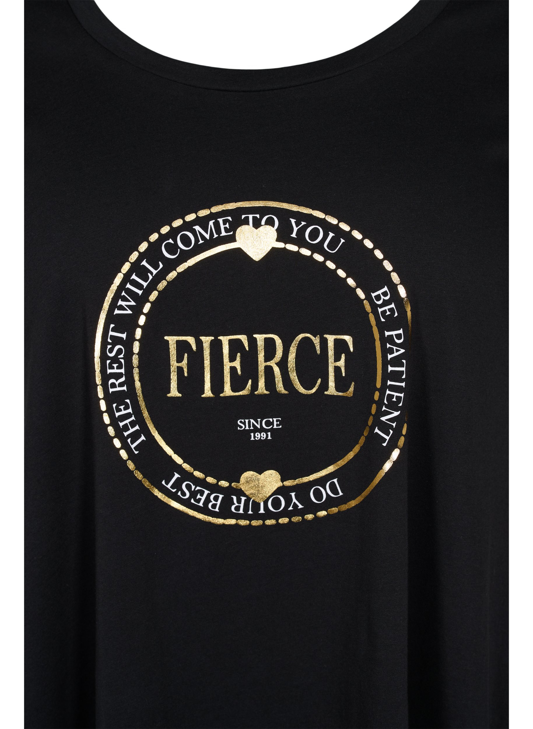 Kurzarm T-Shirt aus Baumwolle mit A-Linie, Black FIERCE, Packshot image number 2