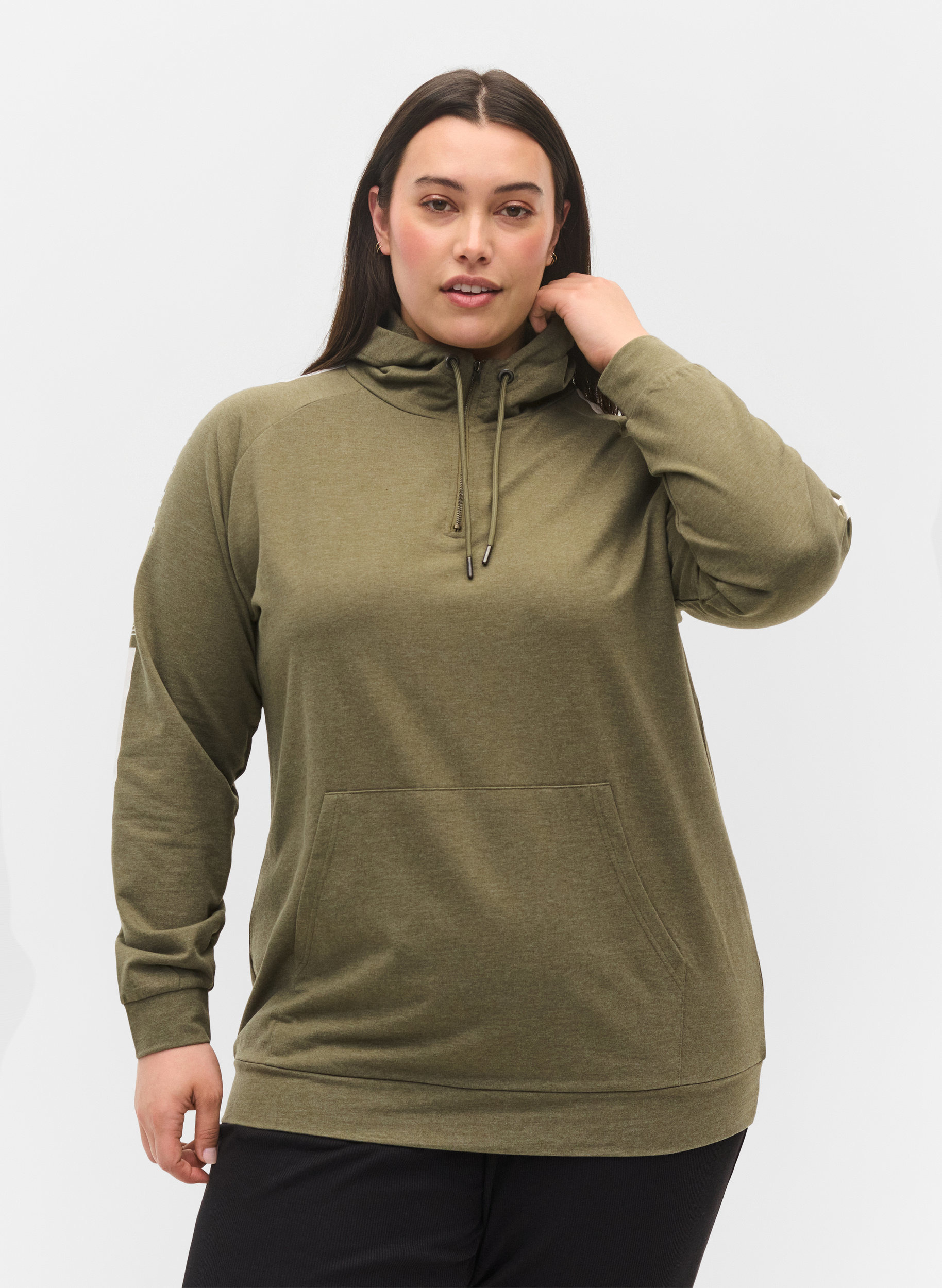 Sweatshirt mit Kapuze und Reißverschluss, Ivy Green Melange, Model