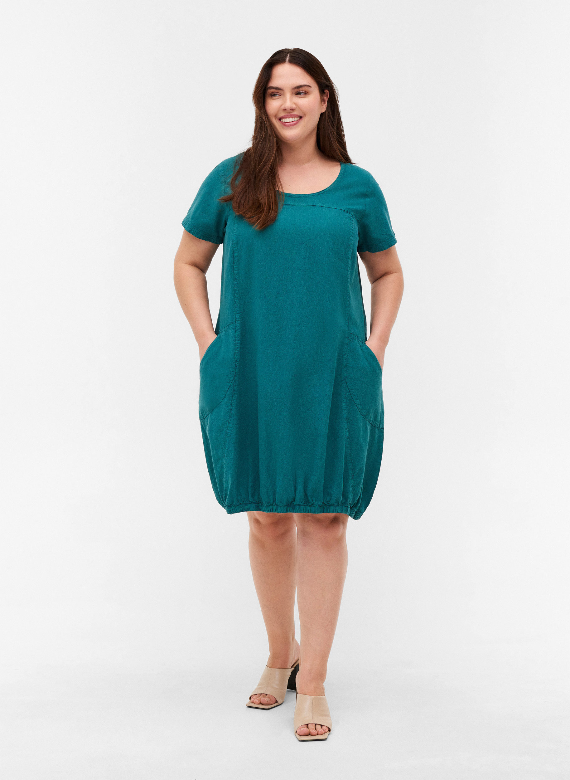 Kurzarm Kleid aus Baumwolle, Pacific, Model image number 3