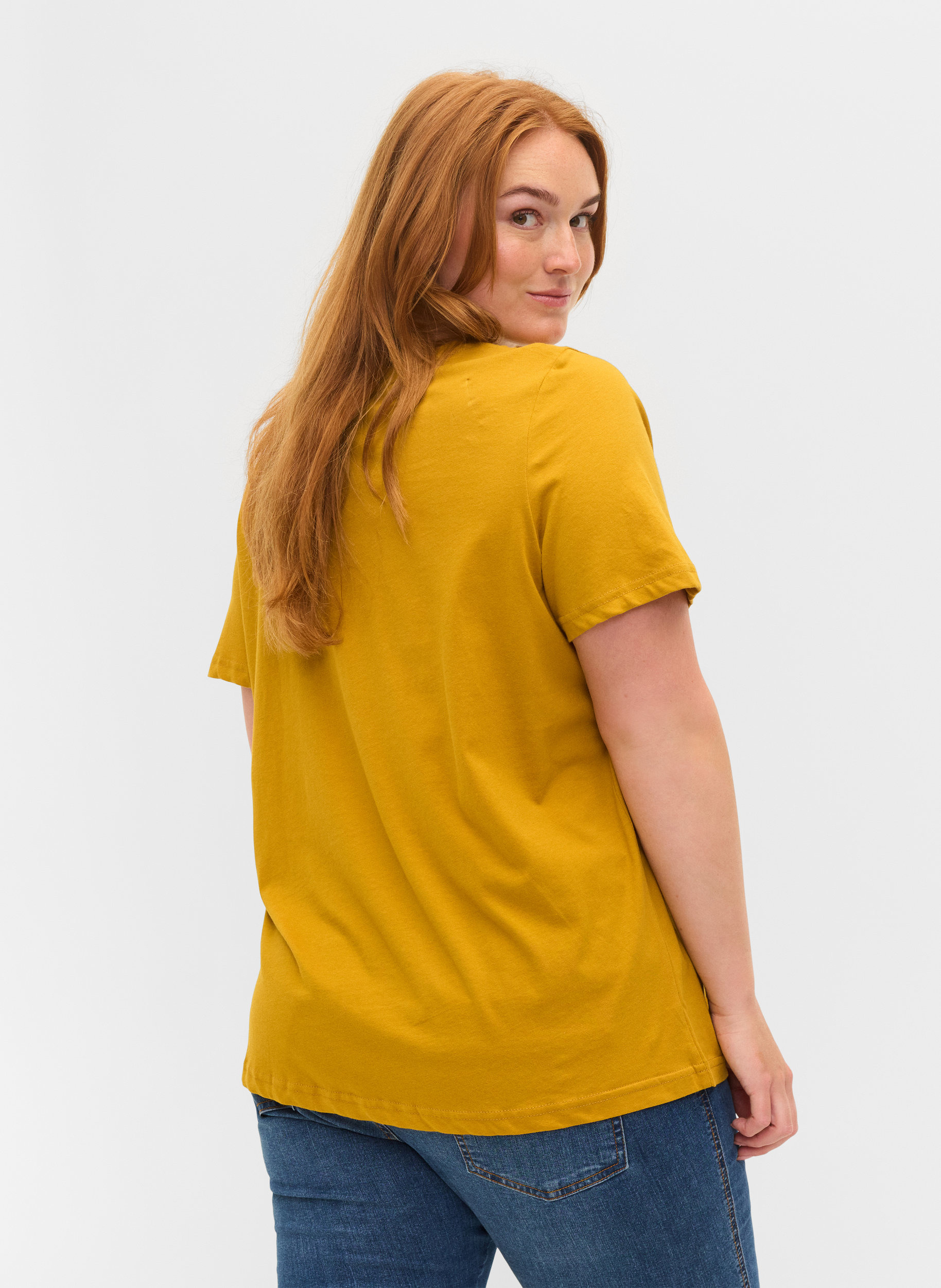 Kurzärmeliges Baumwoll-T-Shirt mit Druck, Harvest Gold, Model image number 1