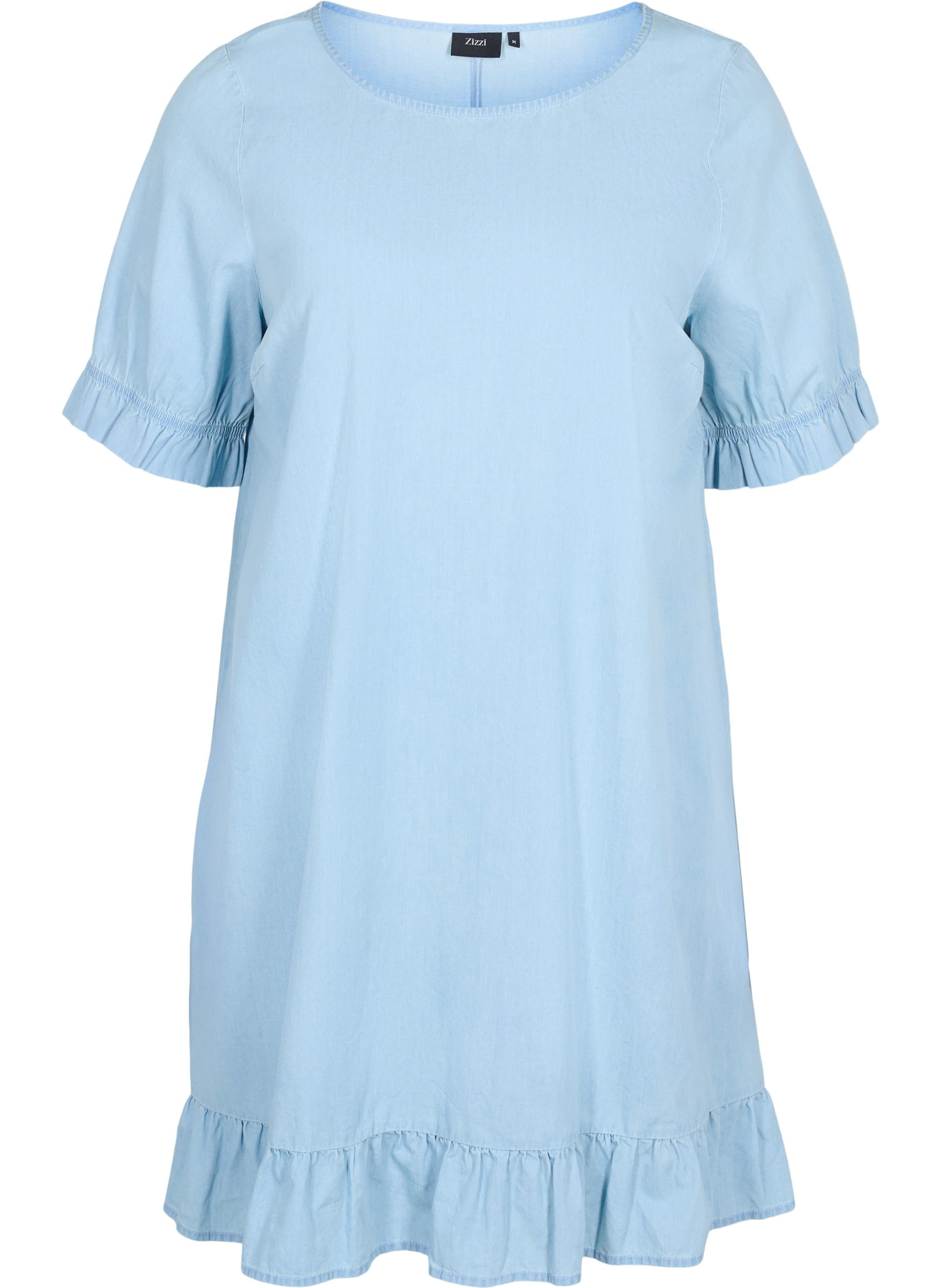 Kurzarm Denimkleid aus Baumwolle, Light blue denim, Packshot image number 0