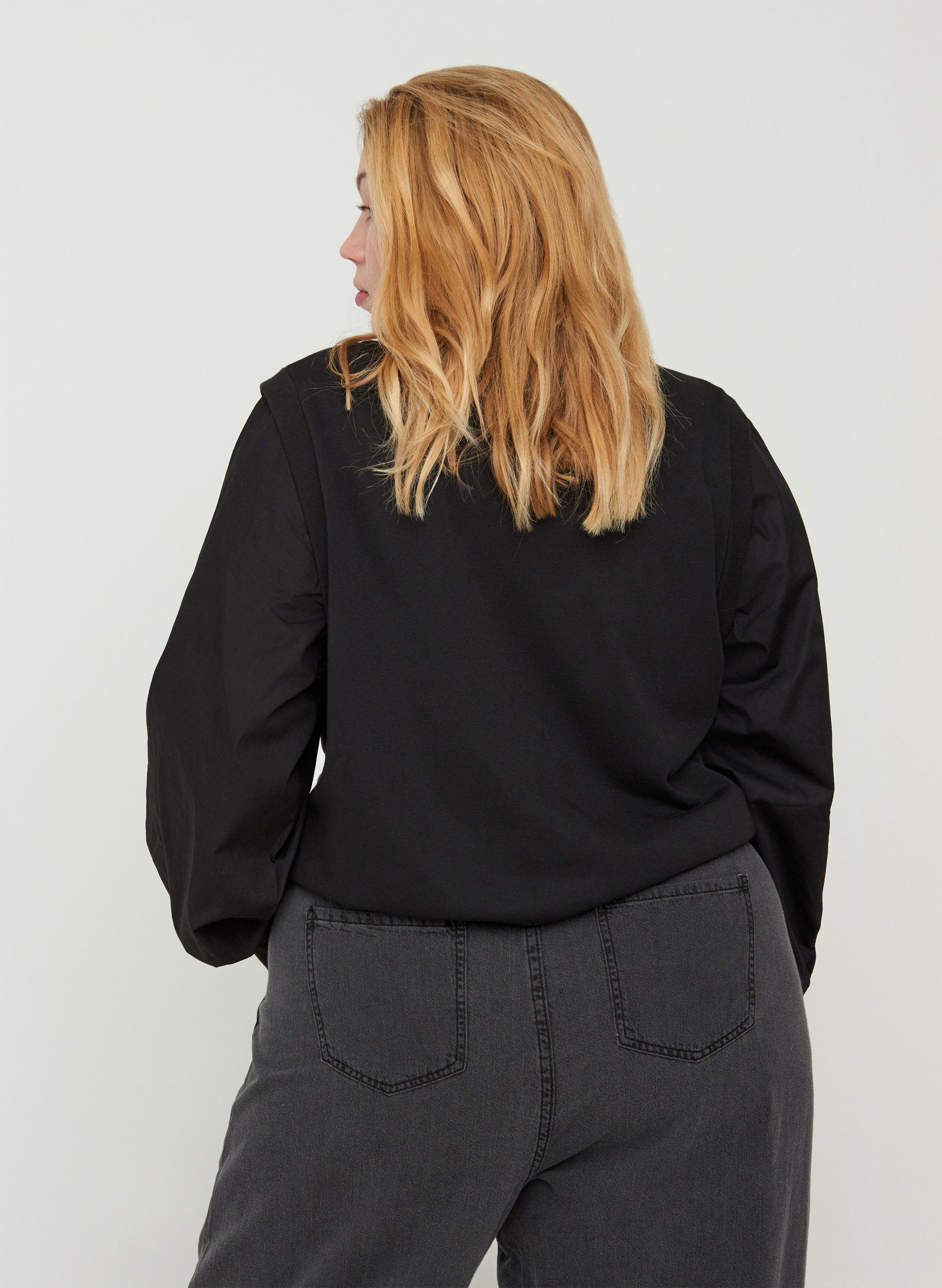 Sweatshirt mit langen Ärmeln und Rippbündchen, Black, Model image number 1