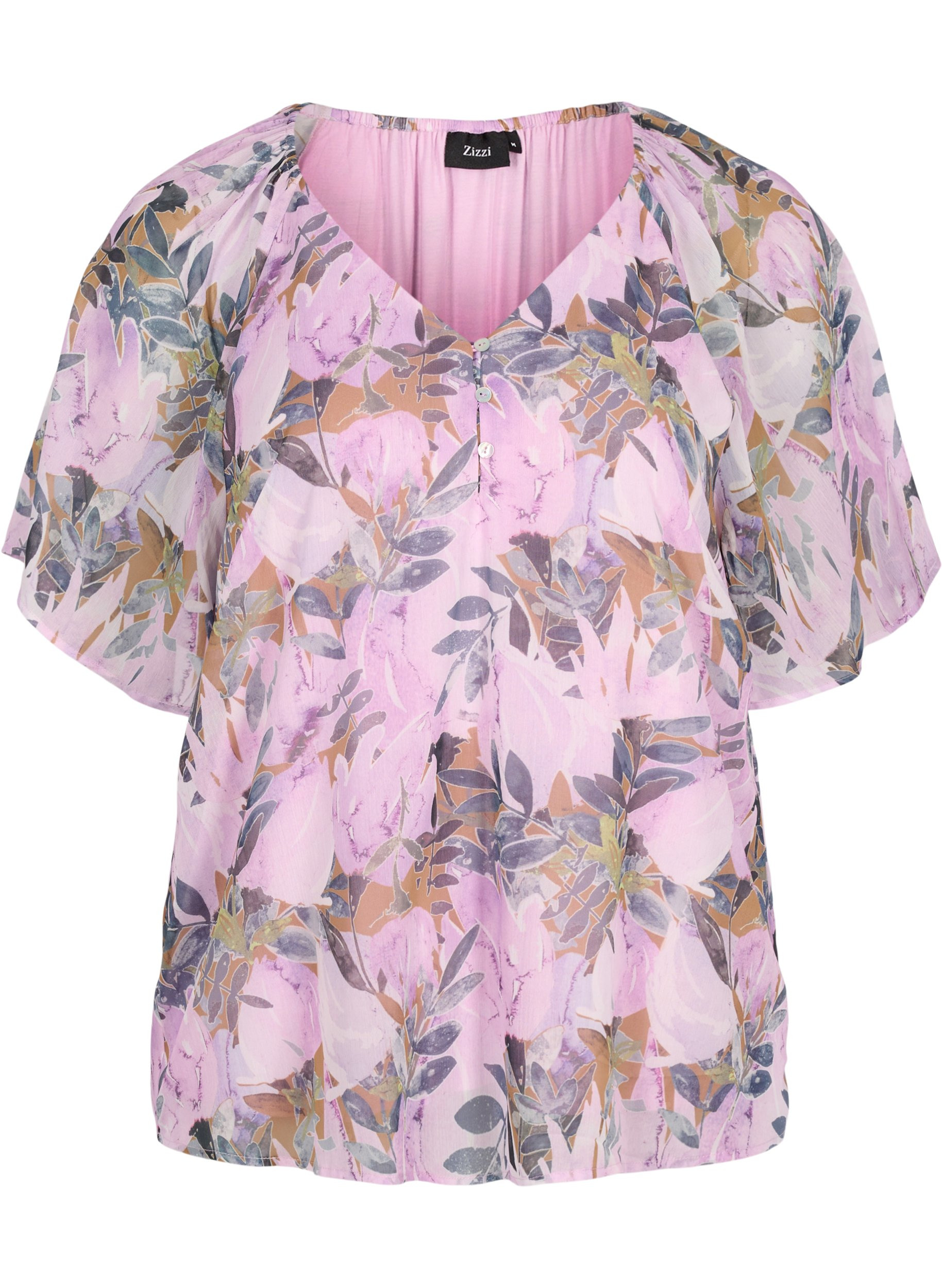 Bedruckte Bluse mit kurzen Ärmeln, Orchid Bouquet AOP, Packshot image number 0