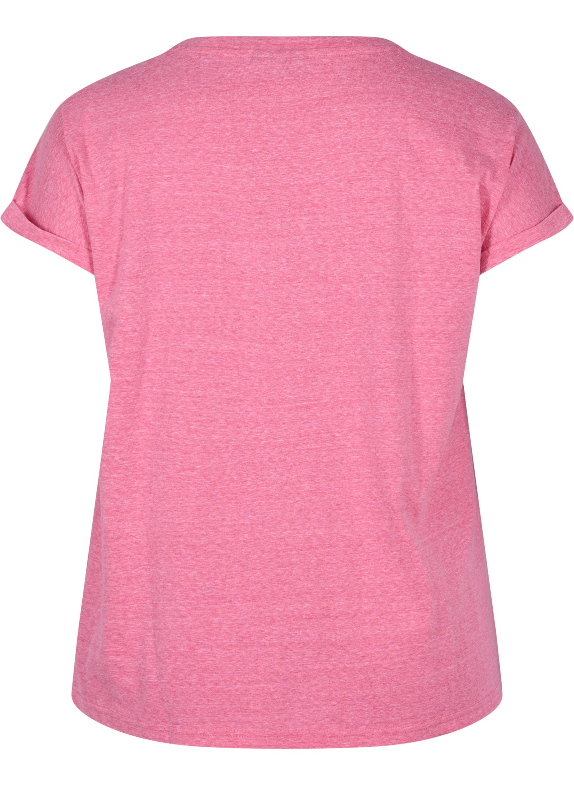 Meliertes T-Shirt aus Baumwolle, Fandango Pink Mél, Packshot image number 1