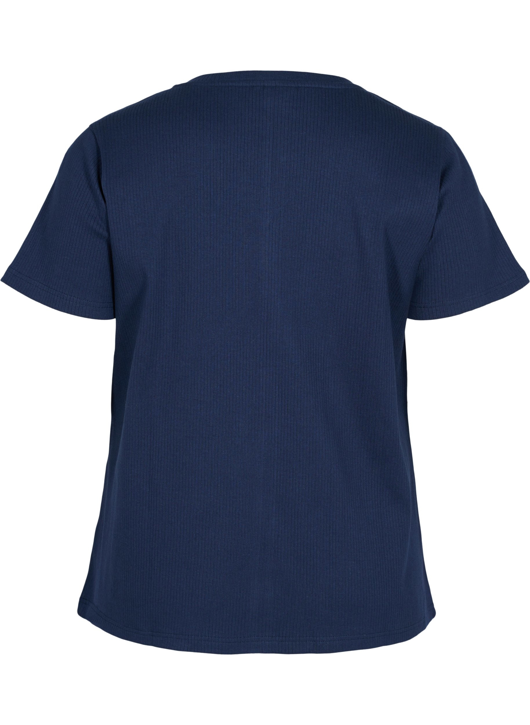 T-Shirt aus Baumwolle mit Rippstruktur, Navy Blazer, Packshot image number 1
