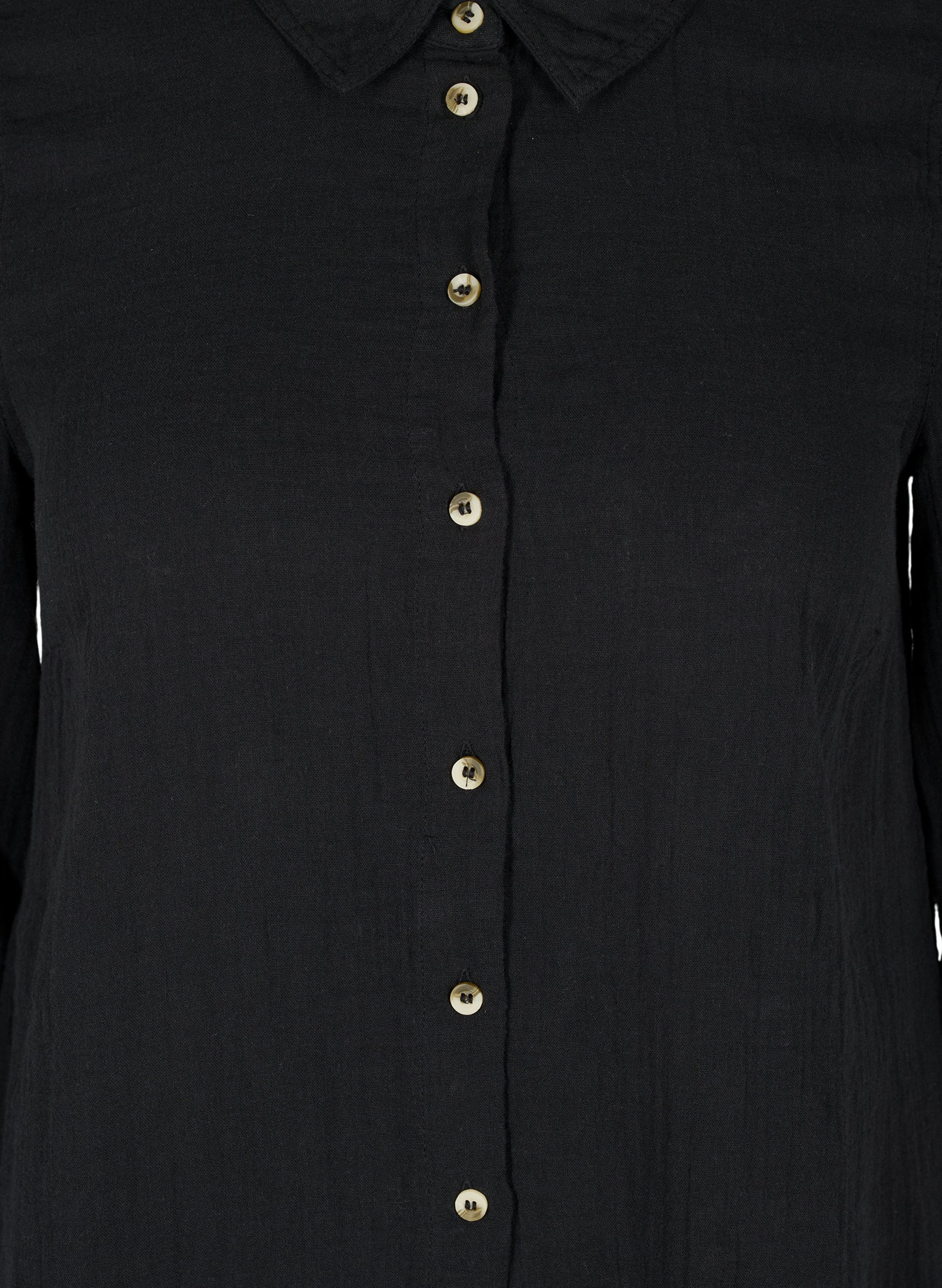 Lange Hemdbluse aus Baumwolle mit klassischem Kragen, Black, Packshot image number 2