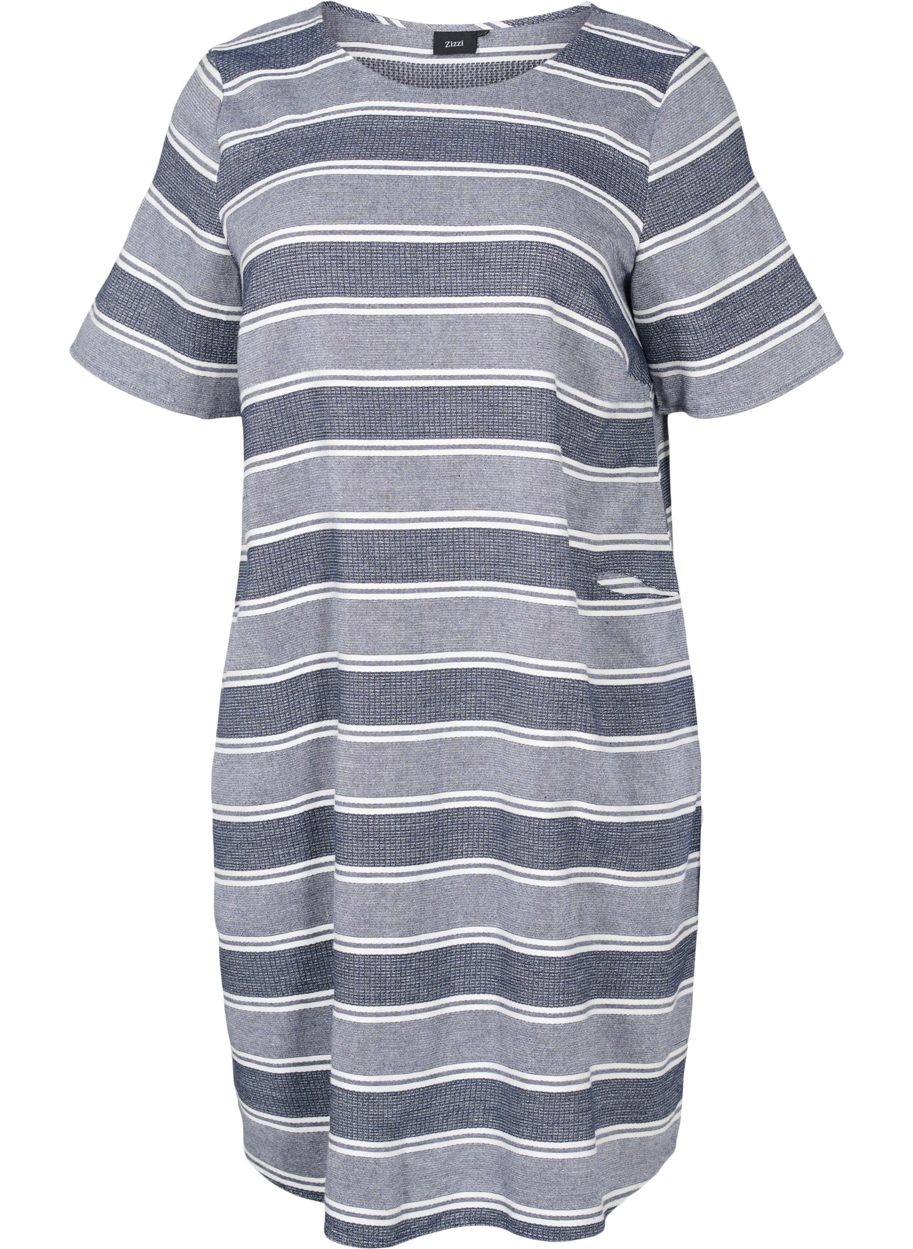 Gestreiftes Kleid mit kurzen Ärmel, Blue Stripe, Packshot image number 0