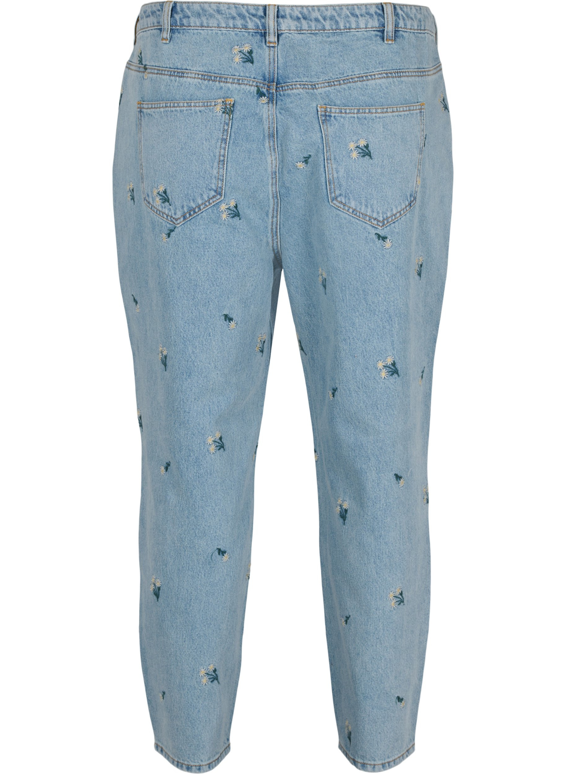 Mille Mom Fit Jeans mit Blumenstickerei, Blue w. Small Flower, Packshot image number 1
