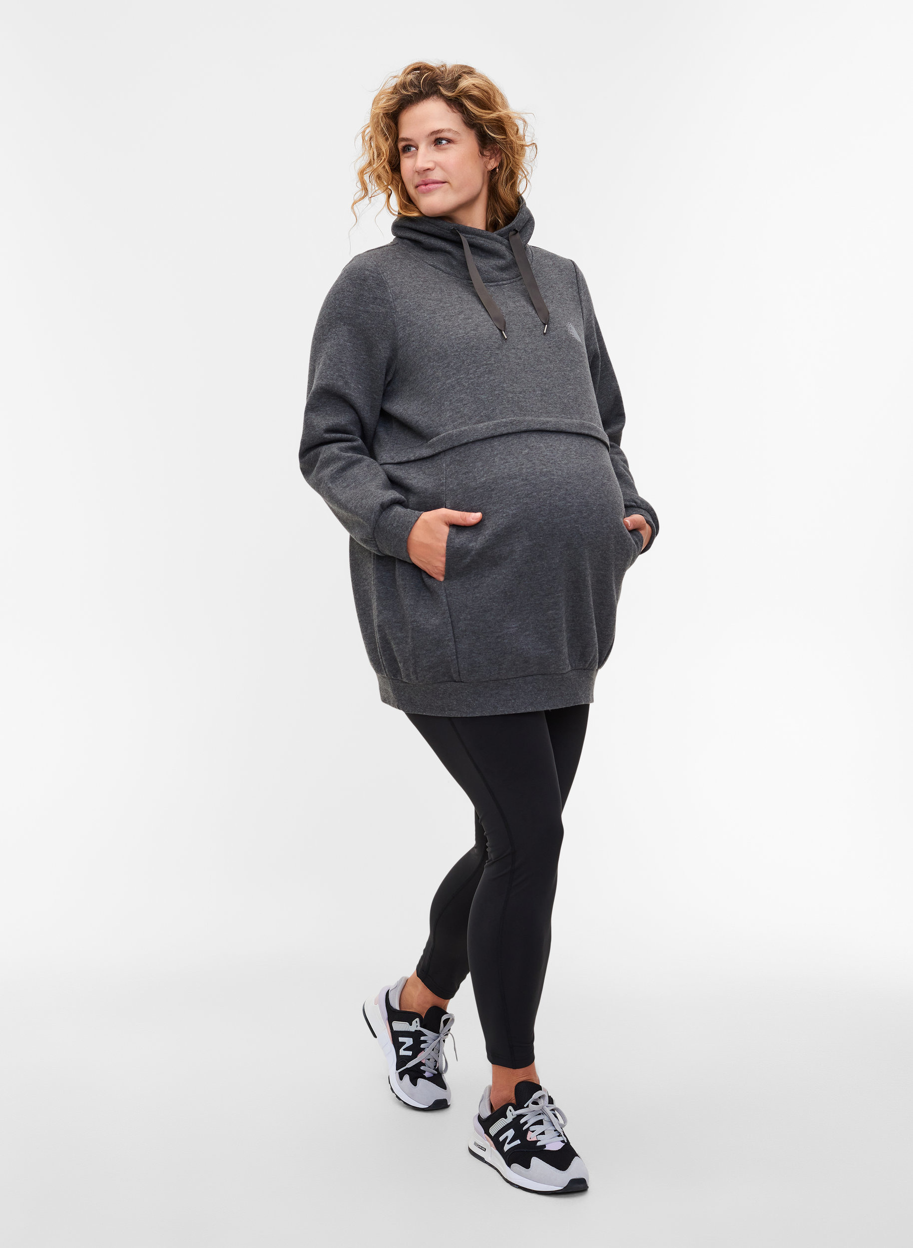 Schwangerschafts-Sweatshirt mit Stillfunktion, Dark Grey Melange, Model image number 3