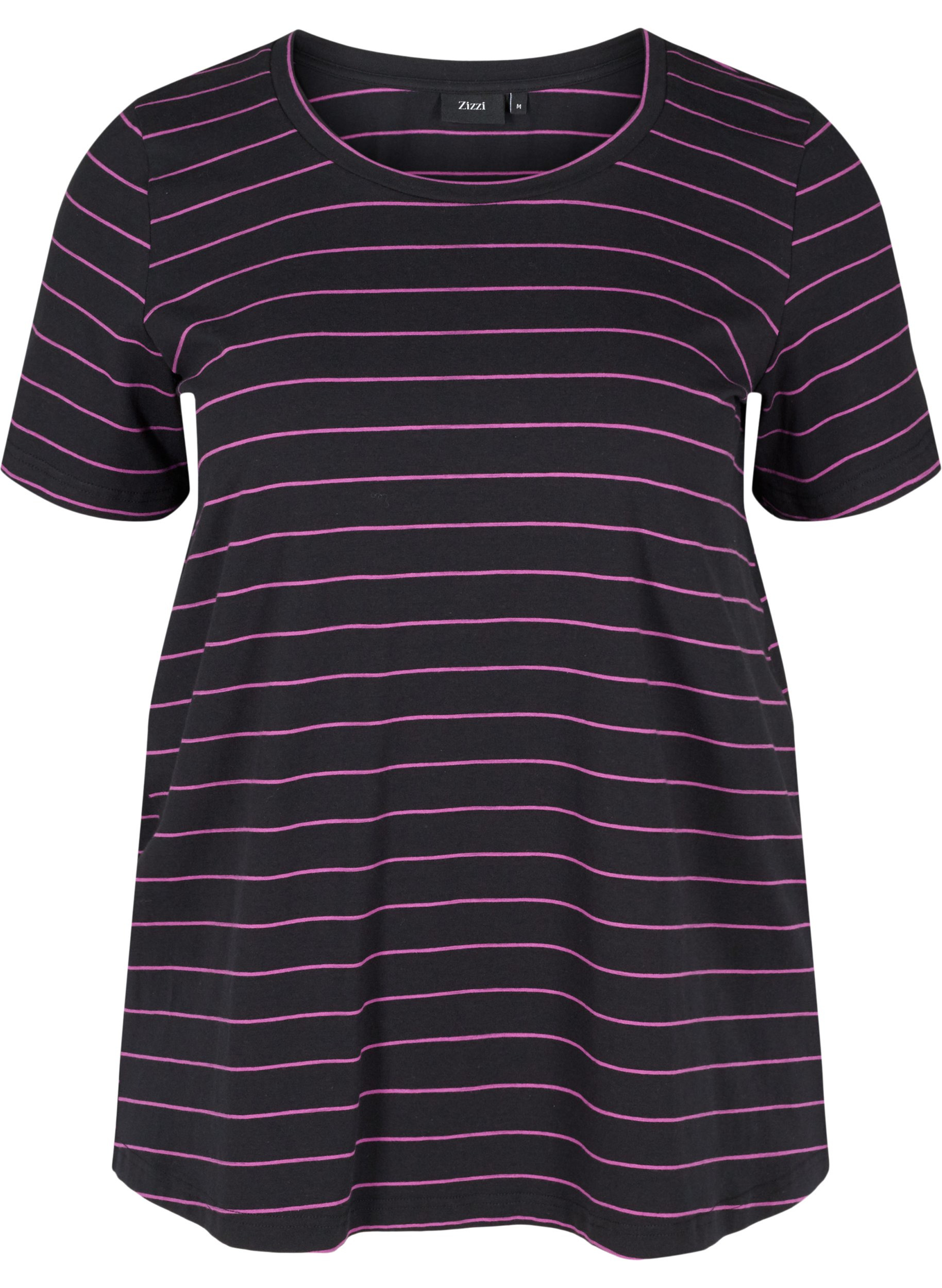 Gestreiftes T-Shirt aus Baumwolle, Black w. Purple , Packshot image number 0