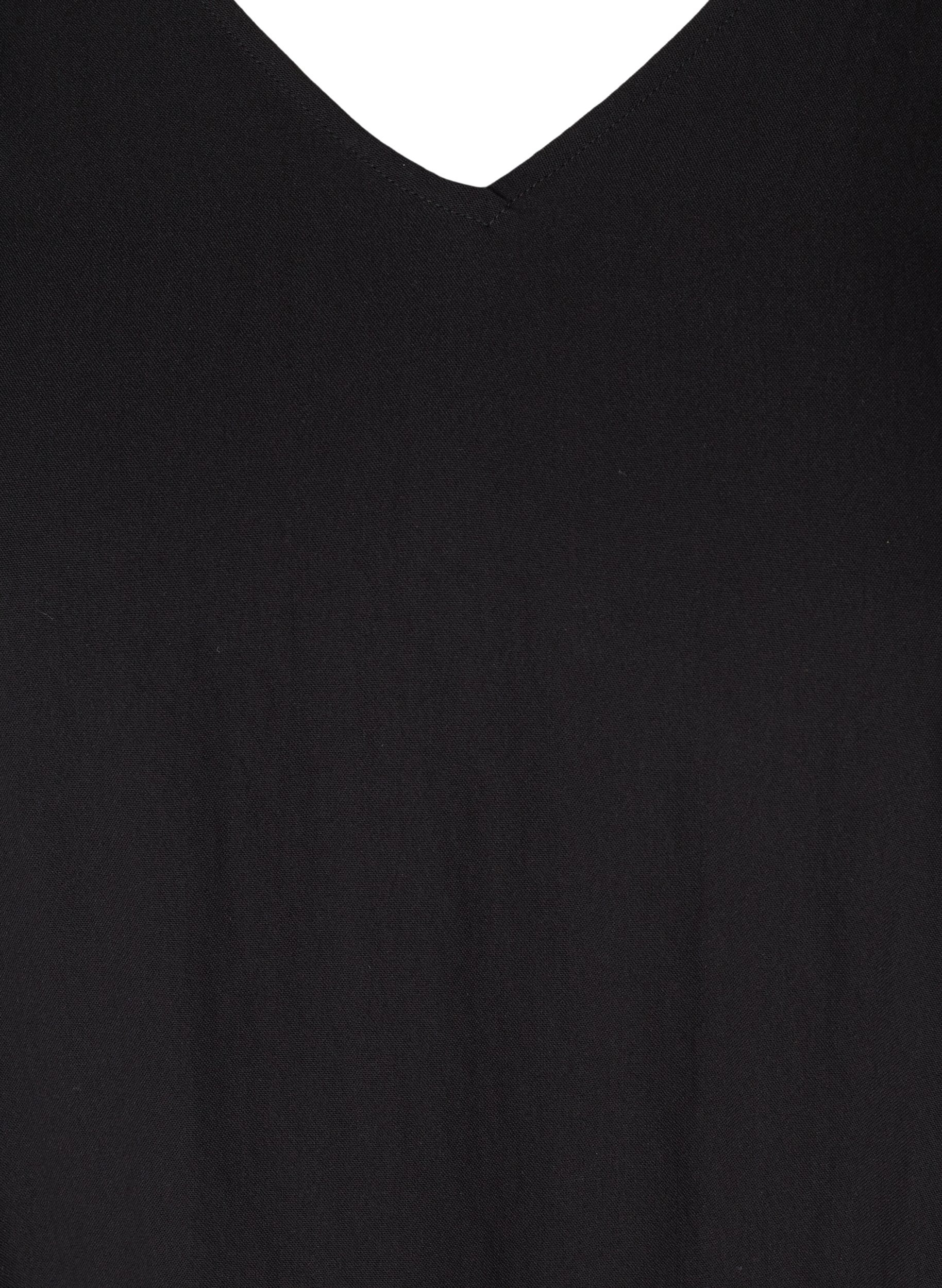 Kurzarm Viskosekleid mit V-Ausschnitt, Black, Packshot image number 2
