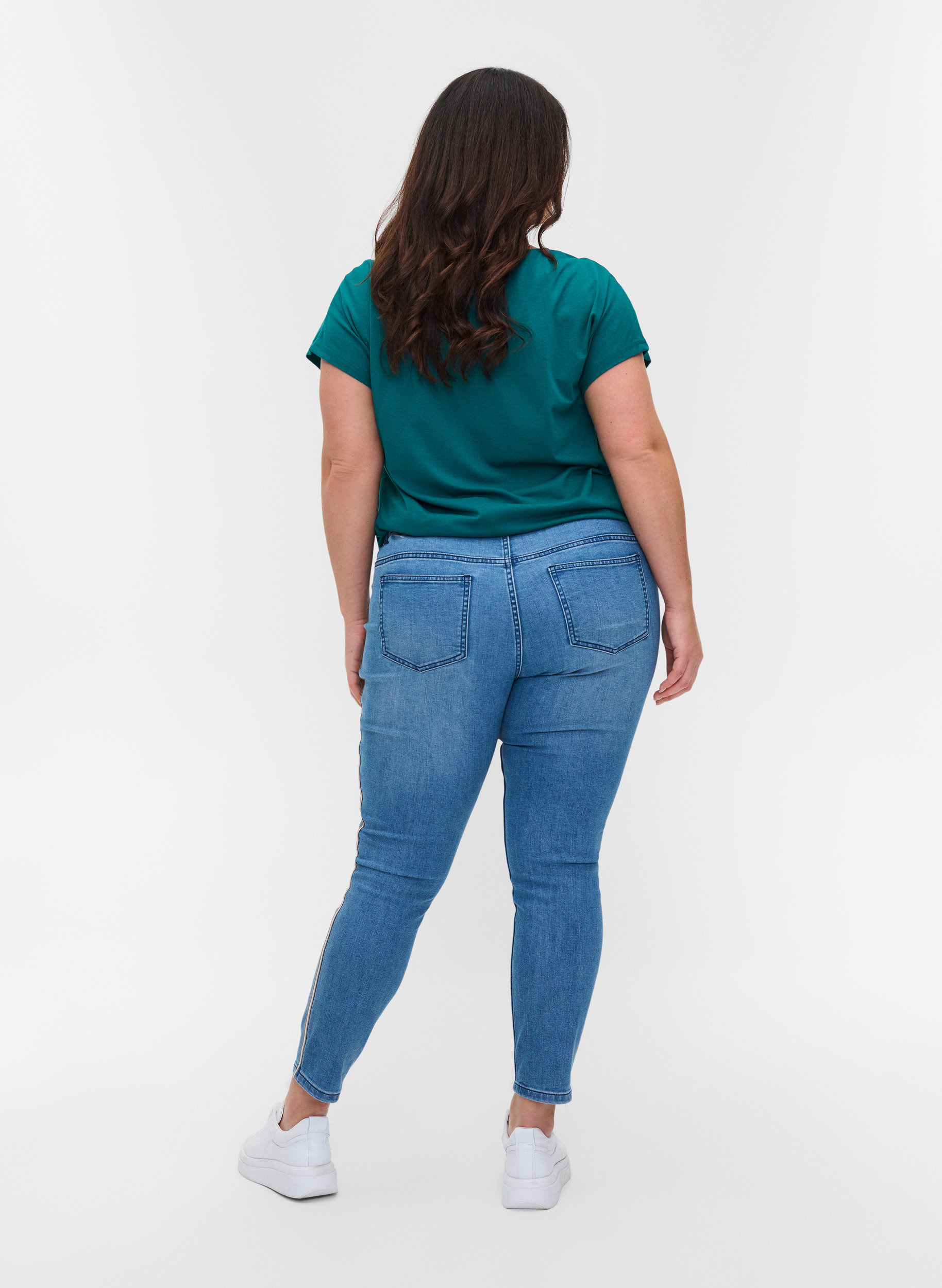 Cropped Sanna Jeans mit Streifen an der Seite, Light blue denim, Model image number 1