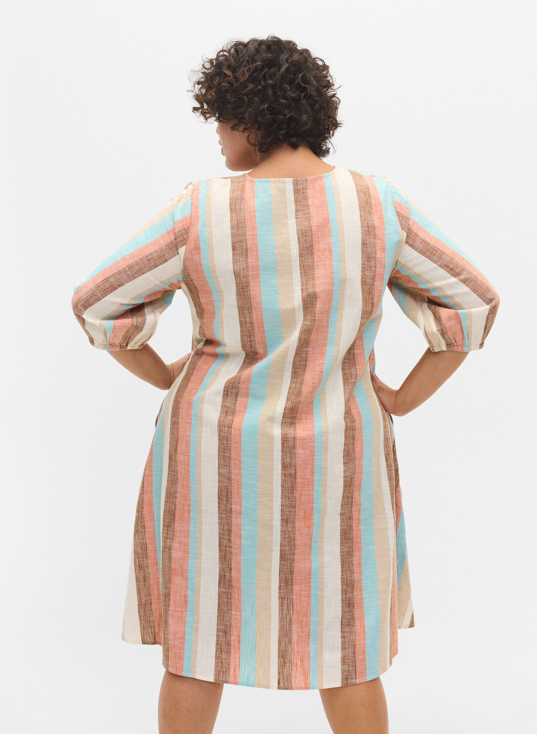 Gestreiftes Kleid aus Baumwolle mit A-Linie, Multi Stripe, Model image number 1