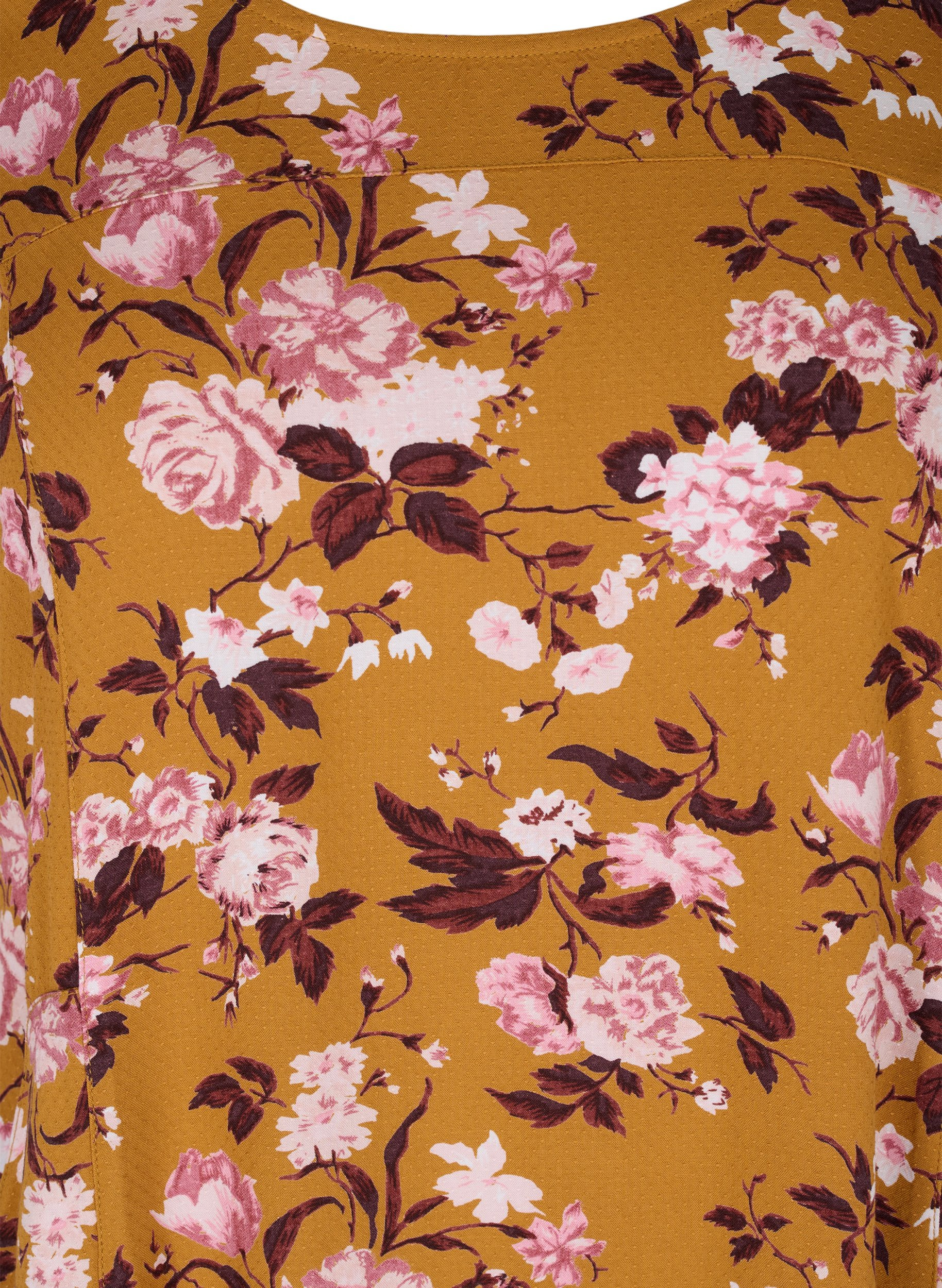 Kurzarm Viskosekleid mit Print, Yellow Flower, Packshot image number 2