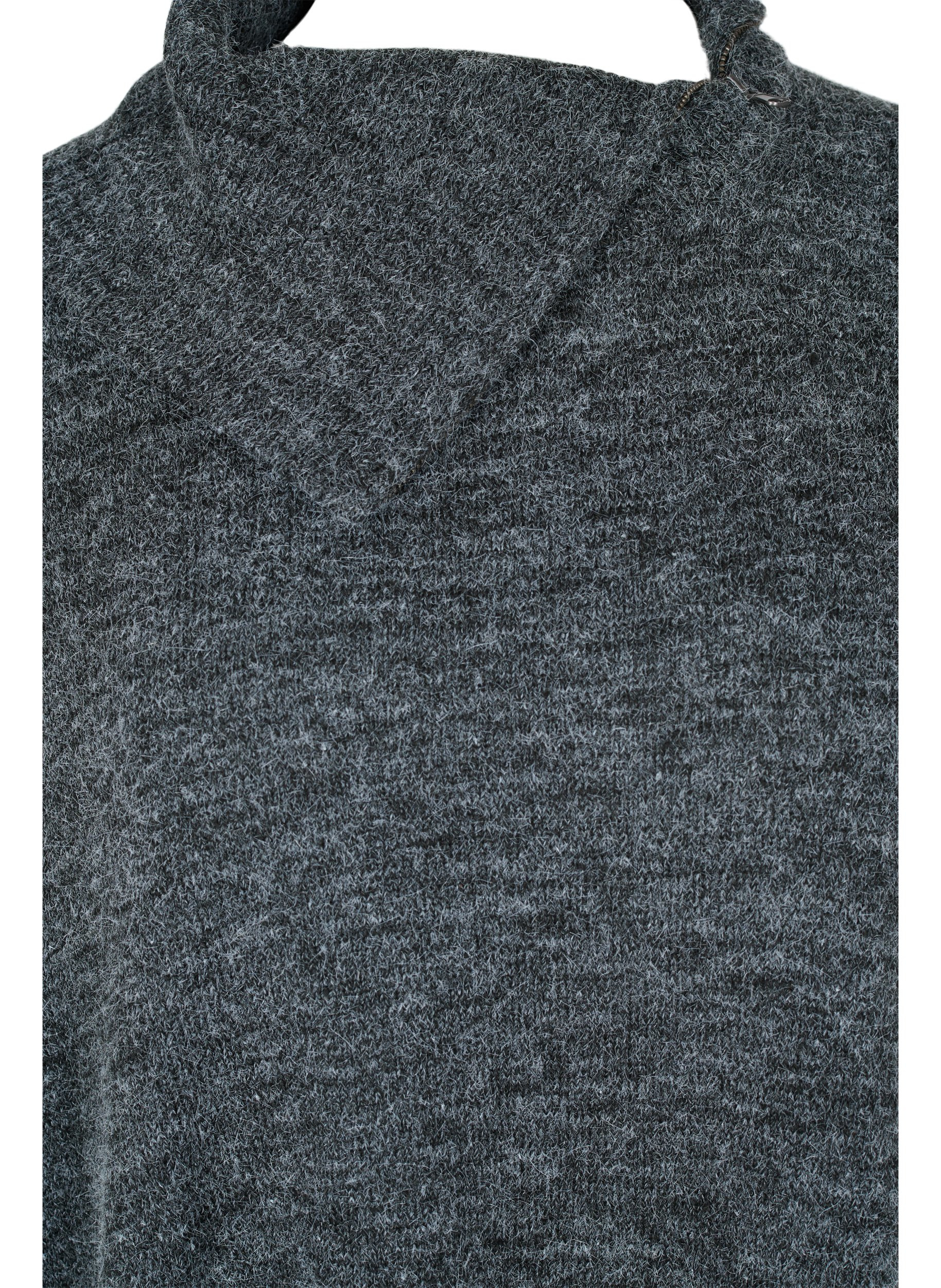 Kurzarm Strick-Poncho mit Kragen, Dark Grey Melange, Packshot image number 2