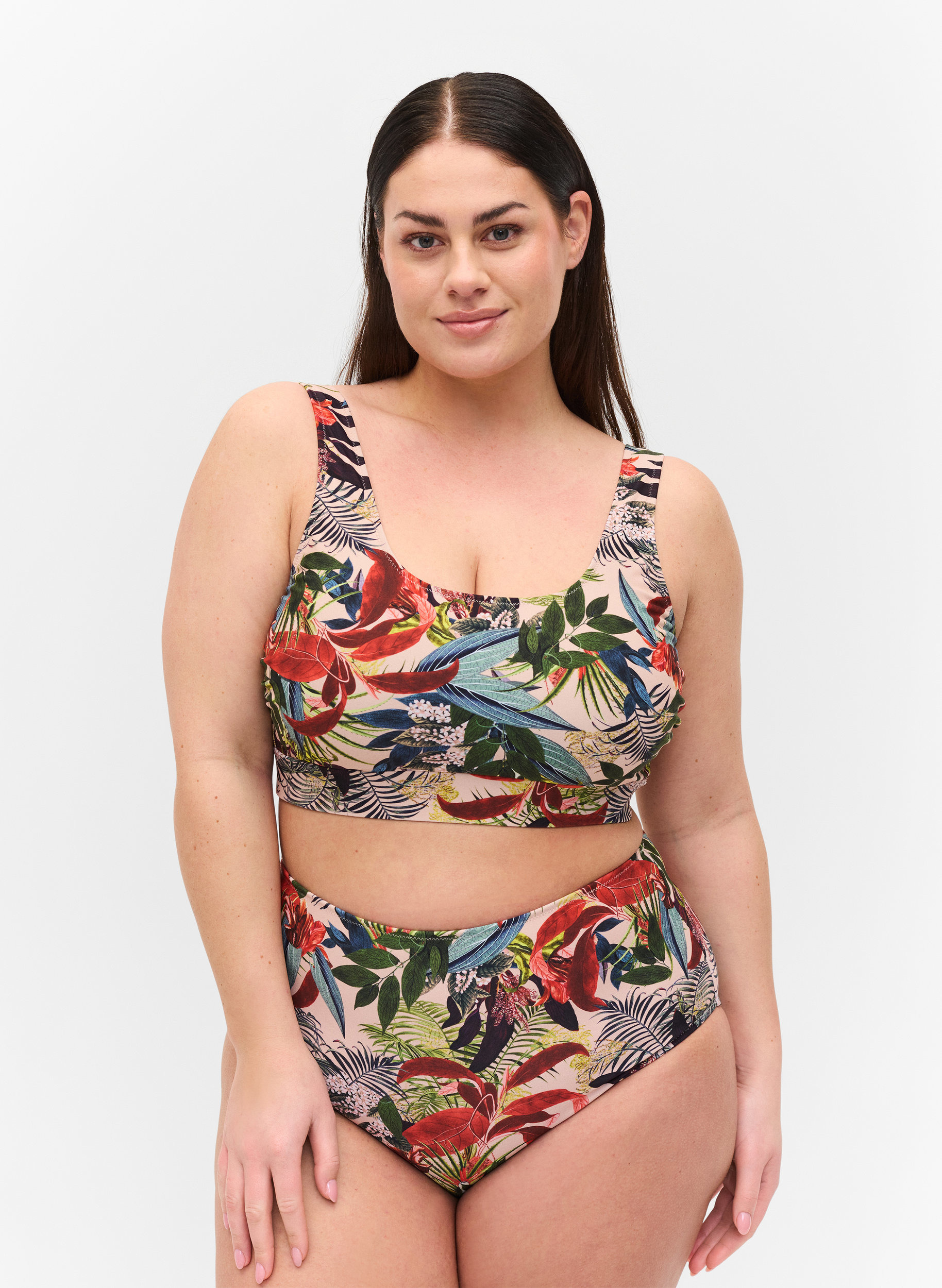 Hochtailliertes Bikiniunterteil mit Print, Palm Print, Model