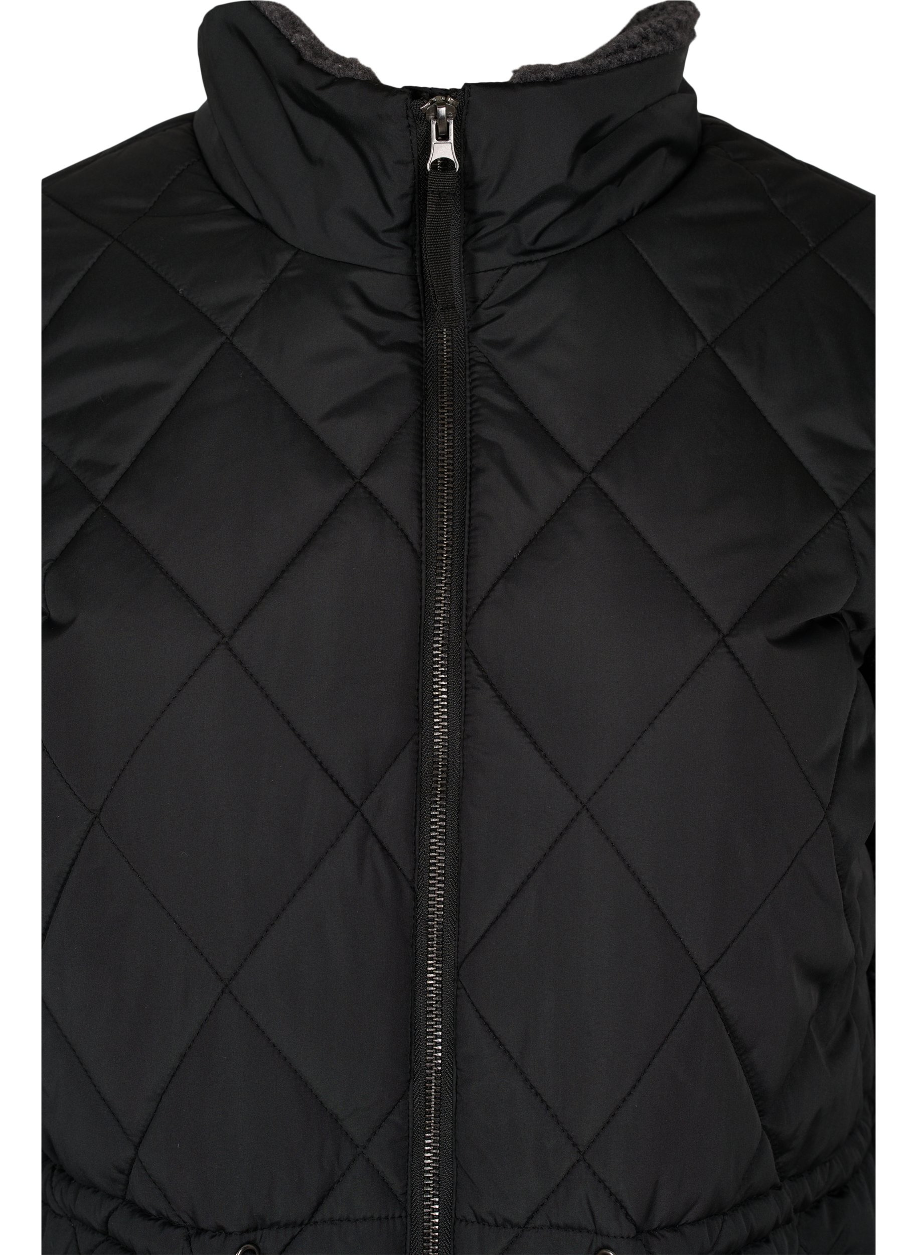 Steppjacke mit Teddy-Fleece und verstellbarer Taille, Black Comb, Packshot image number 2