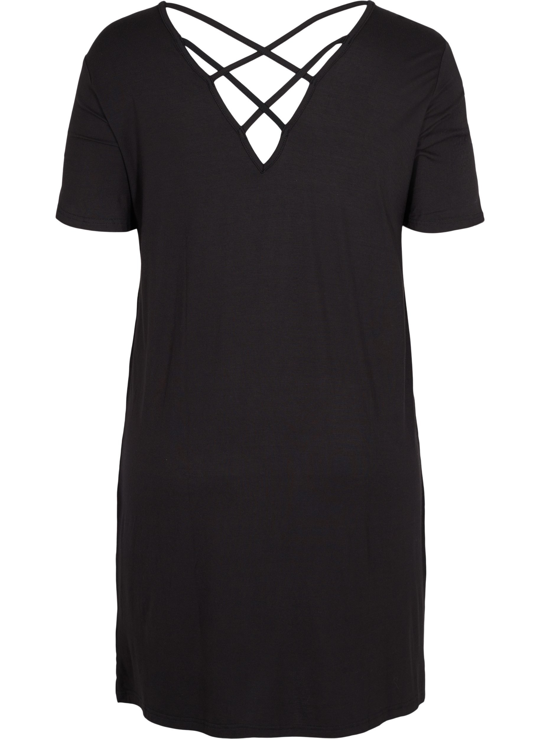 Kurzarm Kleid aus Viskose mit Rückendetail , Black, Packshot image number 1