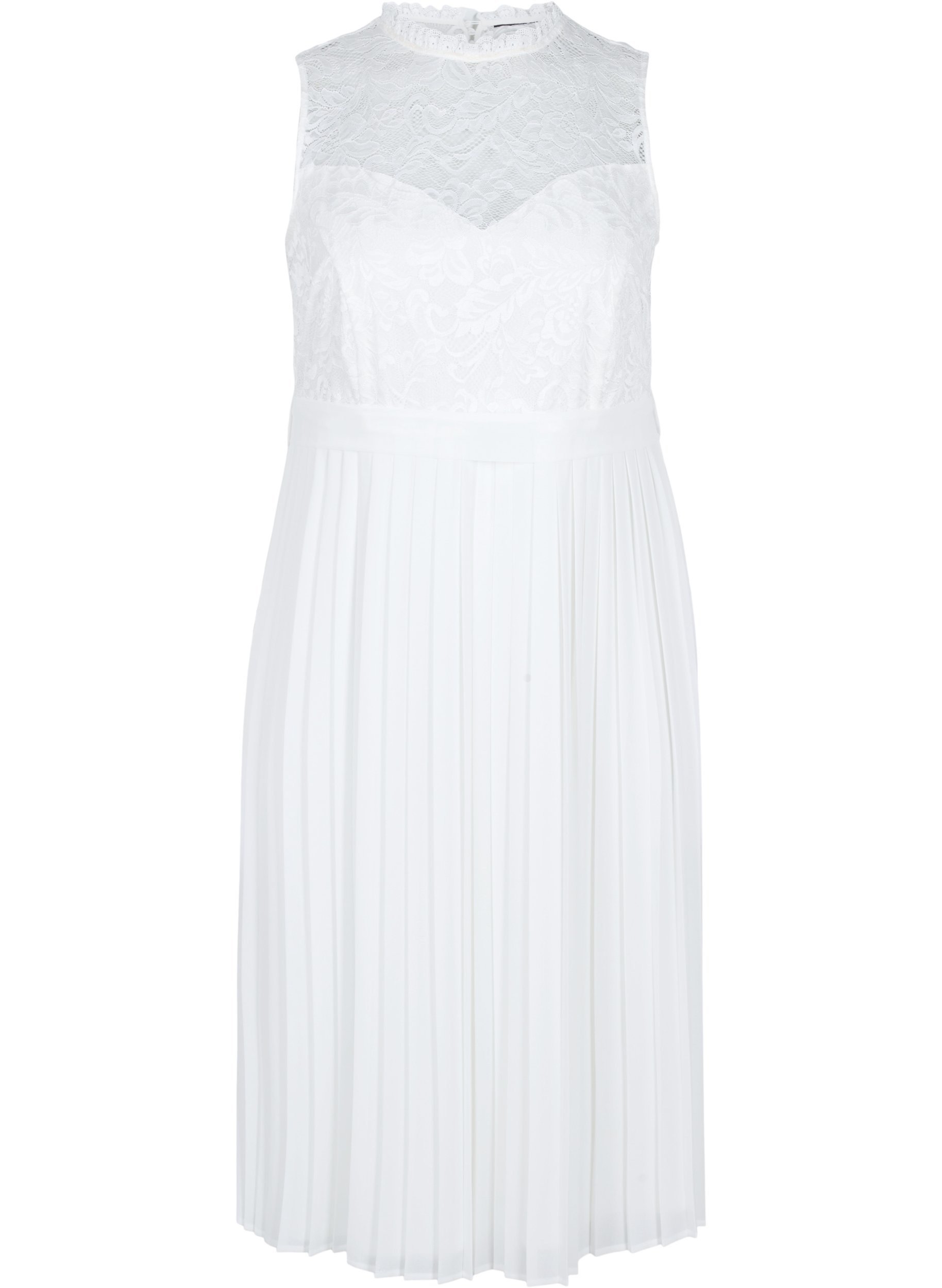 Ärmelloses Brautkleid mit Spitze und Plissé, Star White, Packshot image number 0