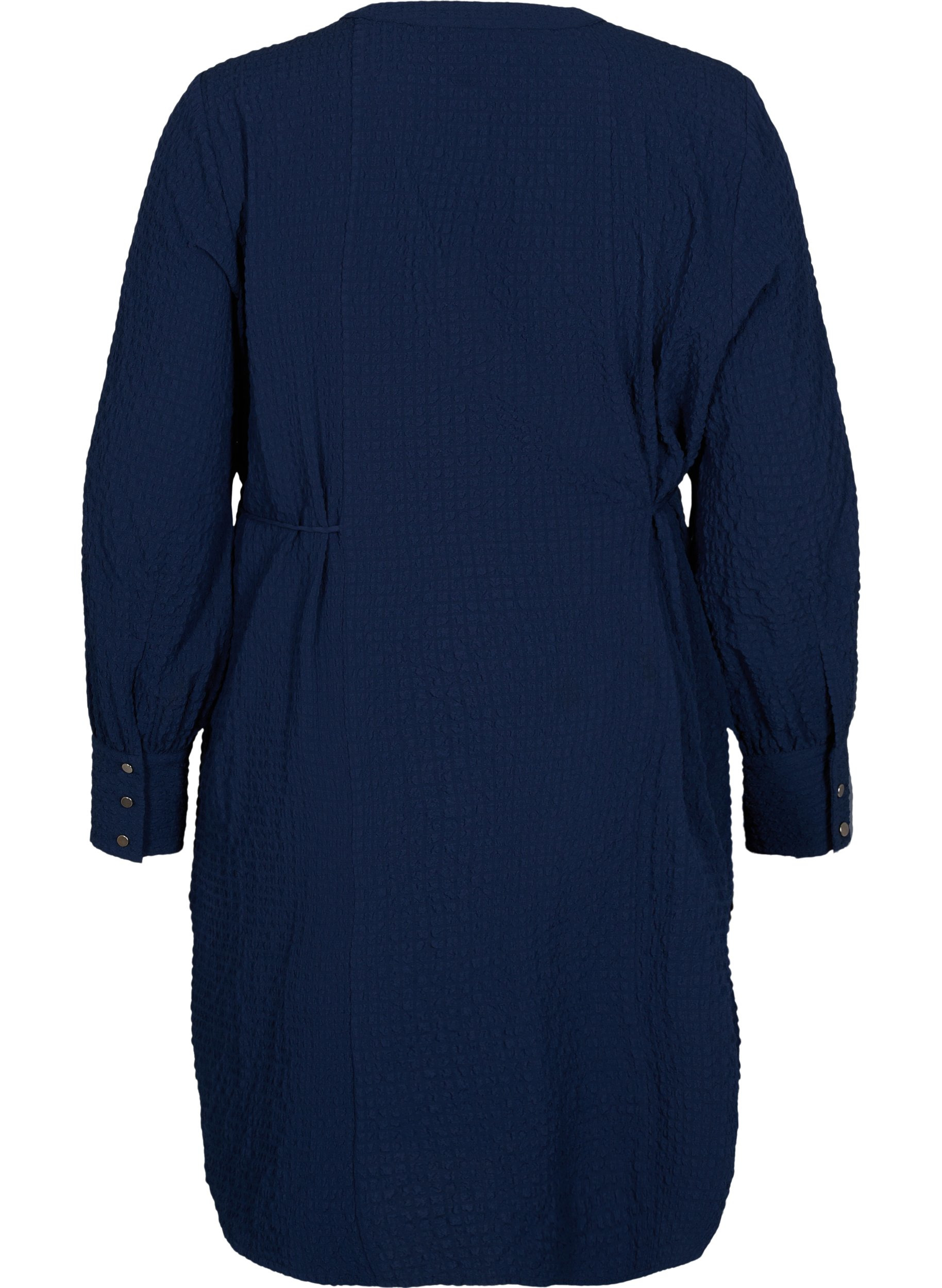 Langarm Kleid mit V-Ausschnitt und Bindeschnüre, Navy Blazer, Packshot image number 1