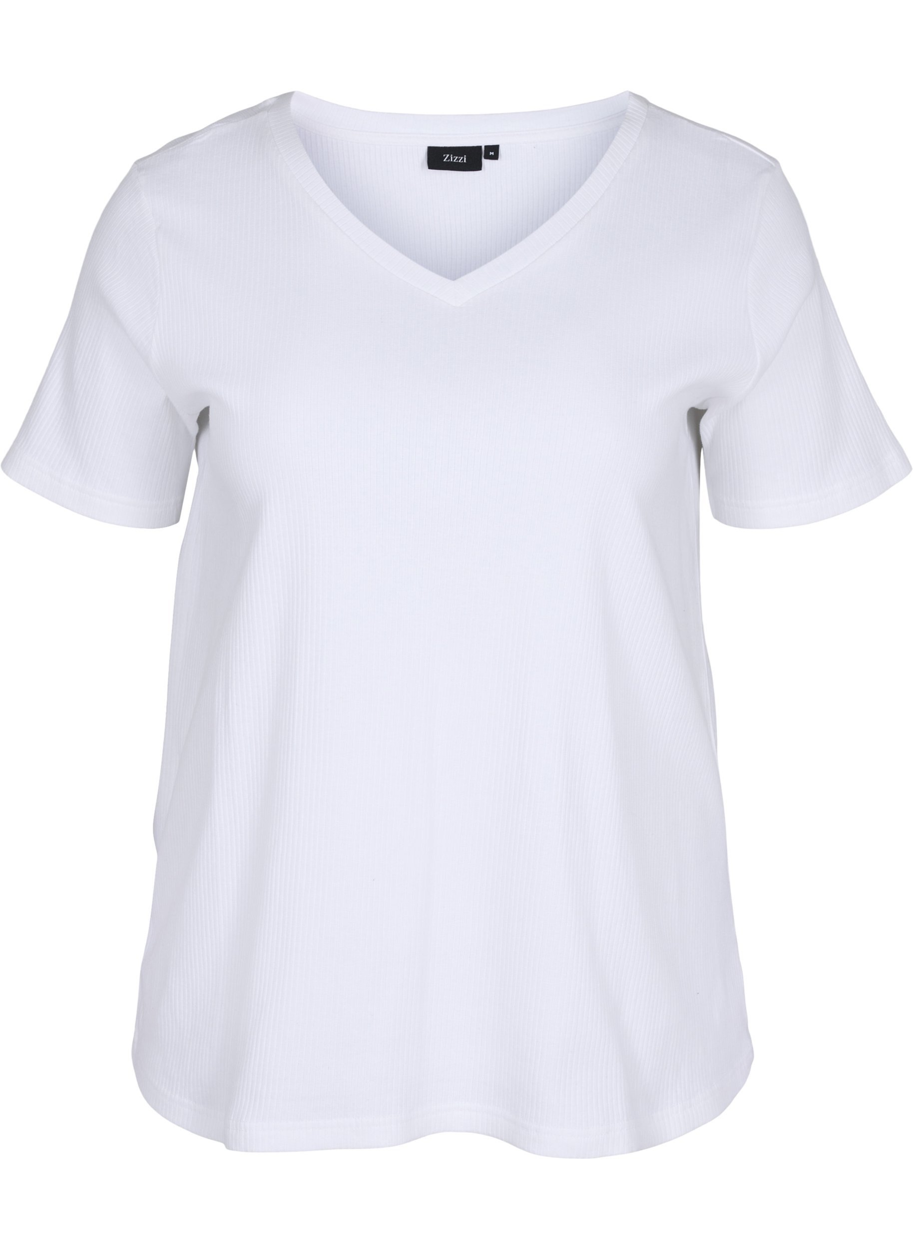 T-Shirt aus Baumwolle mit Rippstruktur, Bright White, Packshot image number 0