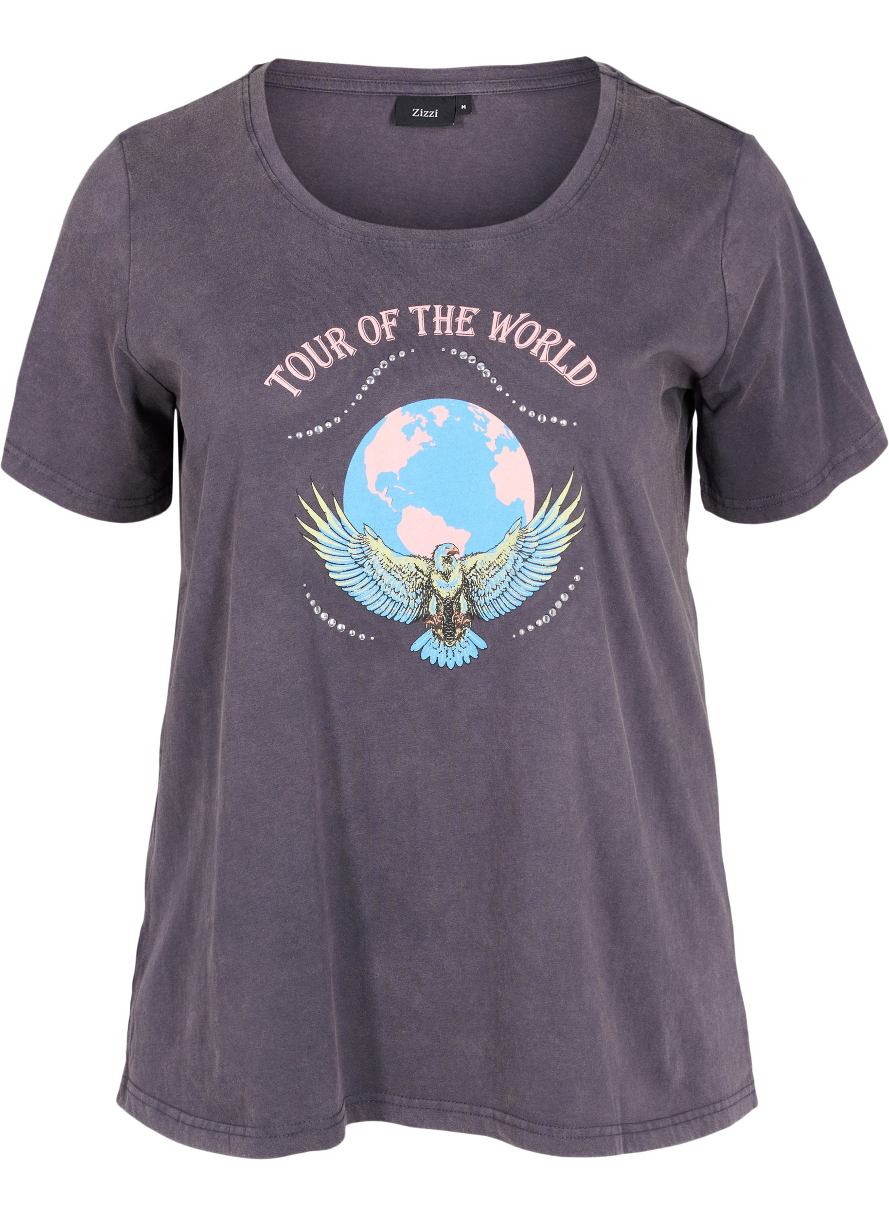 Kurzarm T-Shirt aus Baumwolle mit Print, Dark Grey Wash, Packshot image number 0