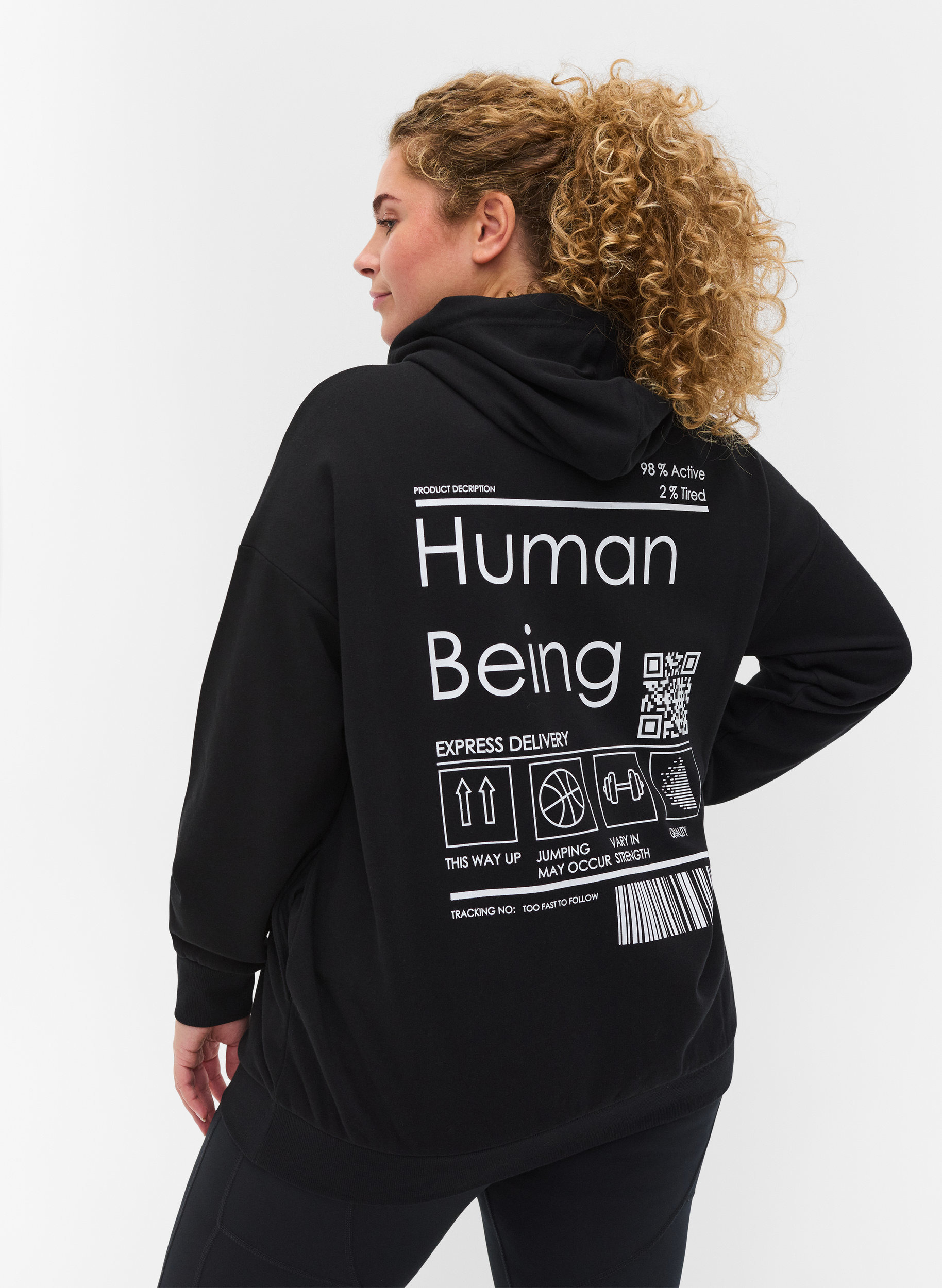 Langarm Sweatshirt mit Kapuze und Print, Black Human, Model